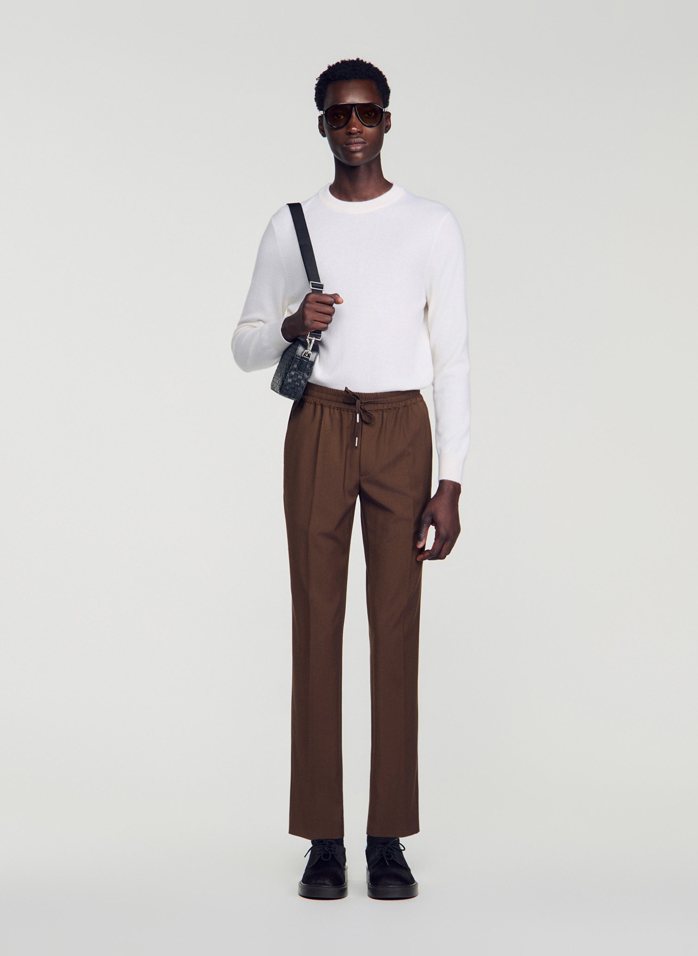 Pantalon droit en laine mélangée SANDRO Marron