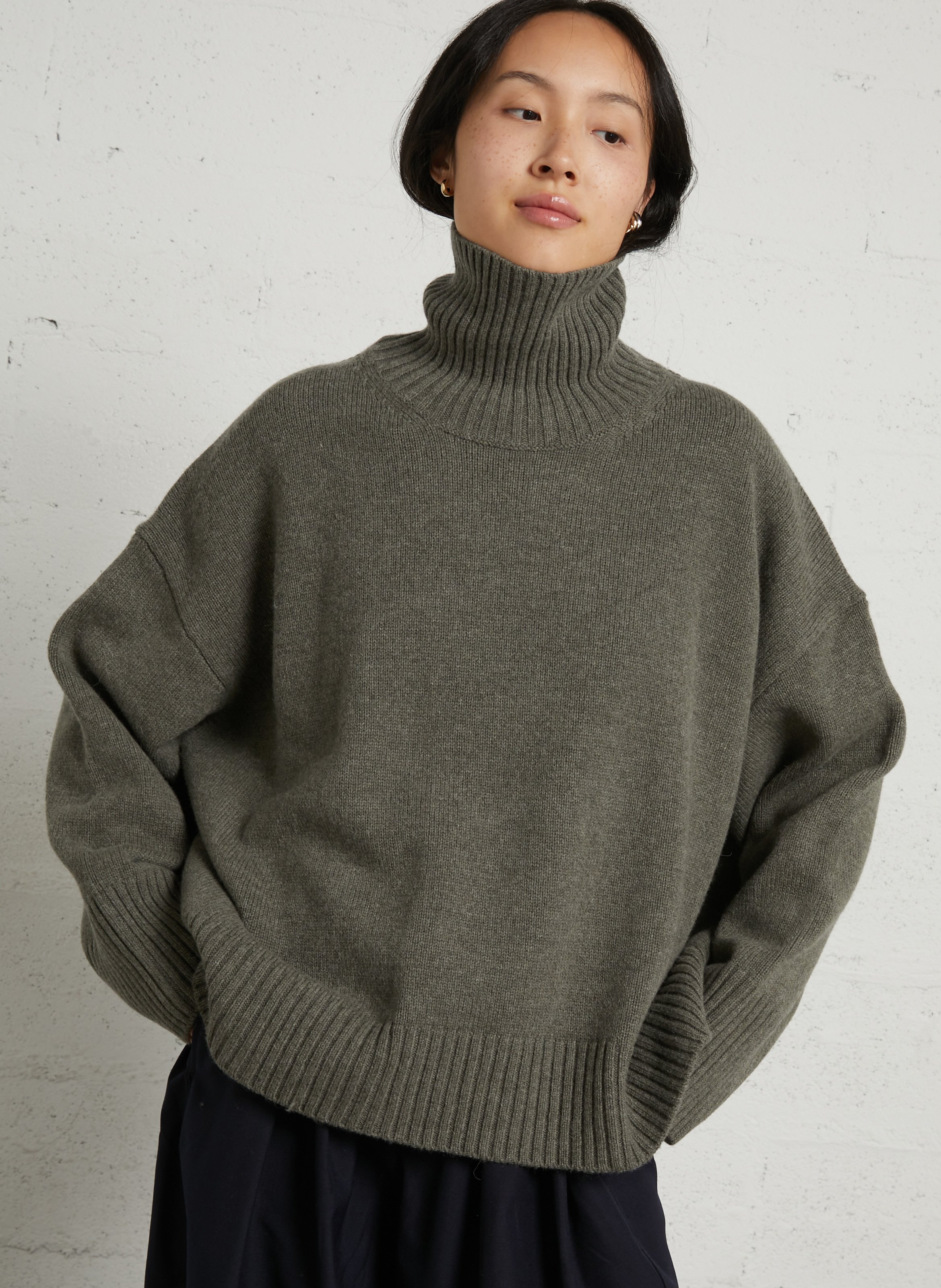 Straight wool polo neck jumper SOEUR Grey