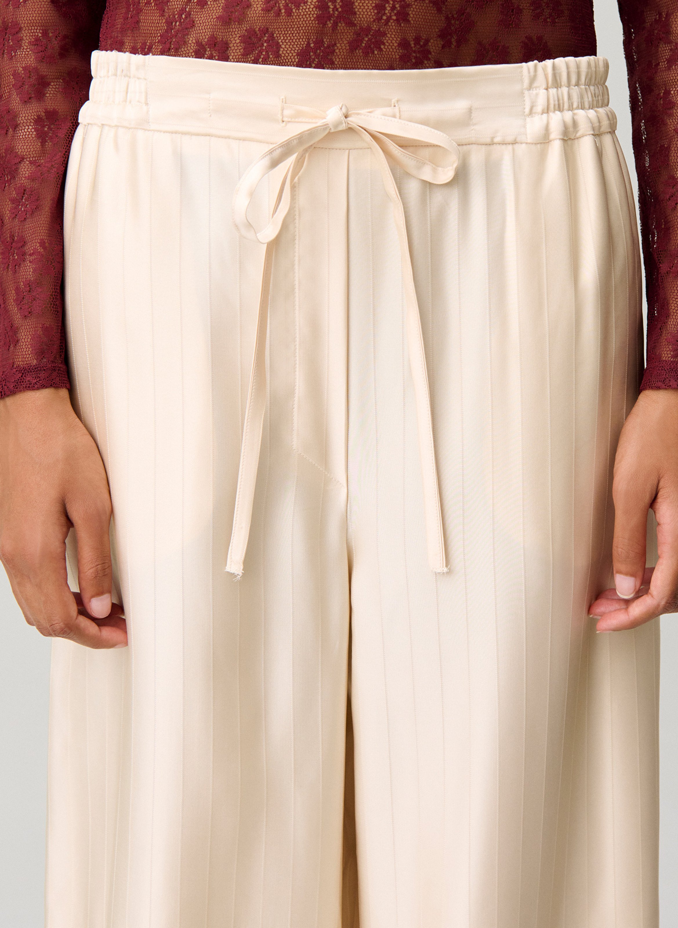 Pantalon ample taille haute rayé CLAUDIE PIERLOT Beige