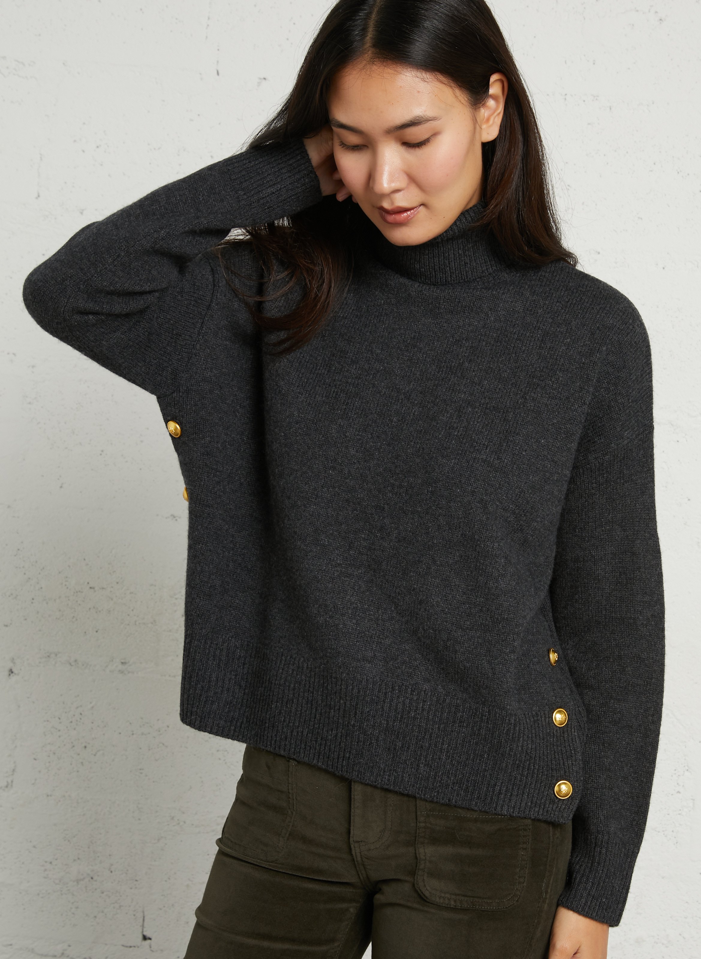 Loose-fit wool and cashmere turtleneck sweater MAJESTIC FILATURES Grey
