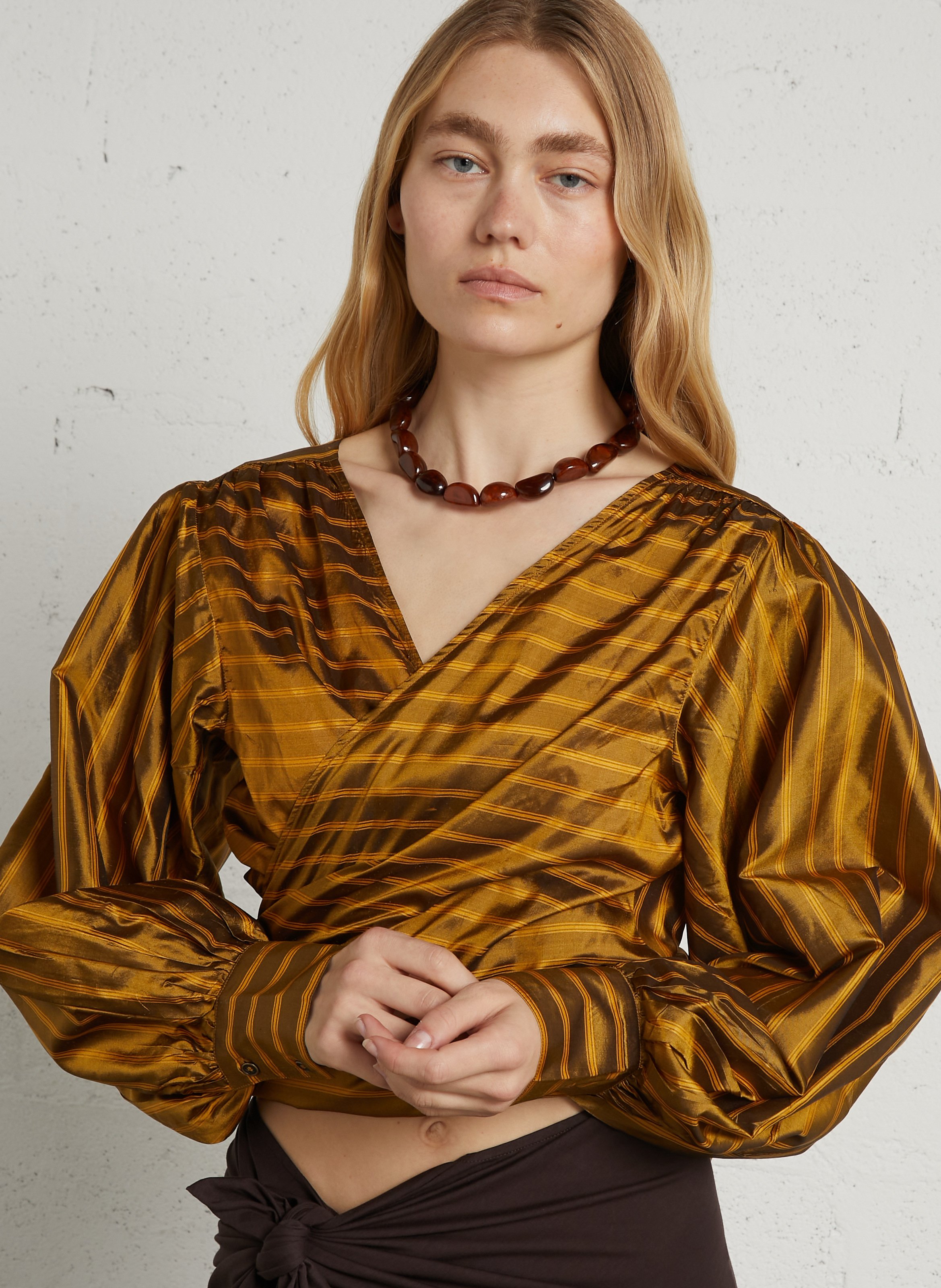 Gestreepte zijden blouse met strik MES DEMOISELLES Oranje