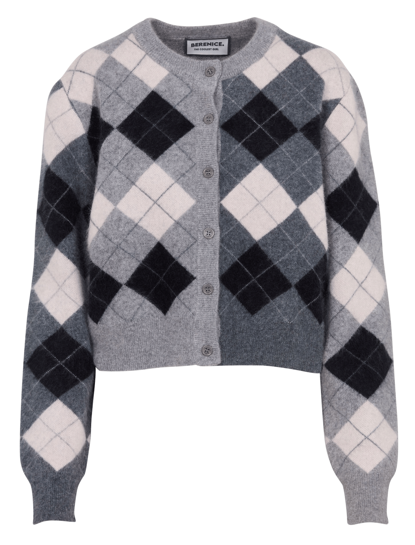 Straight-fit checked wool cardigan BERENICE Pink