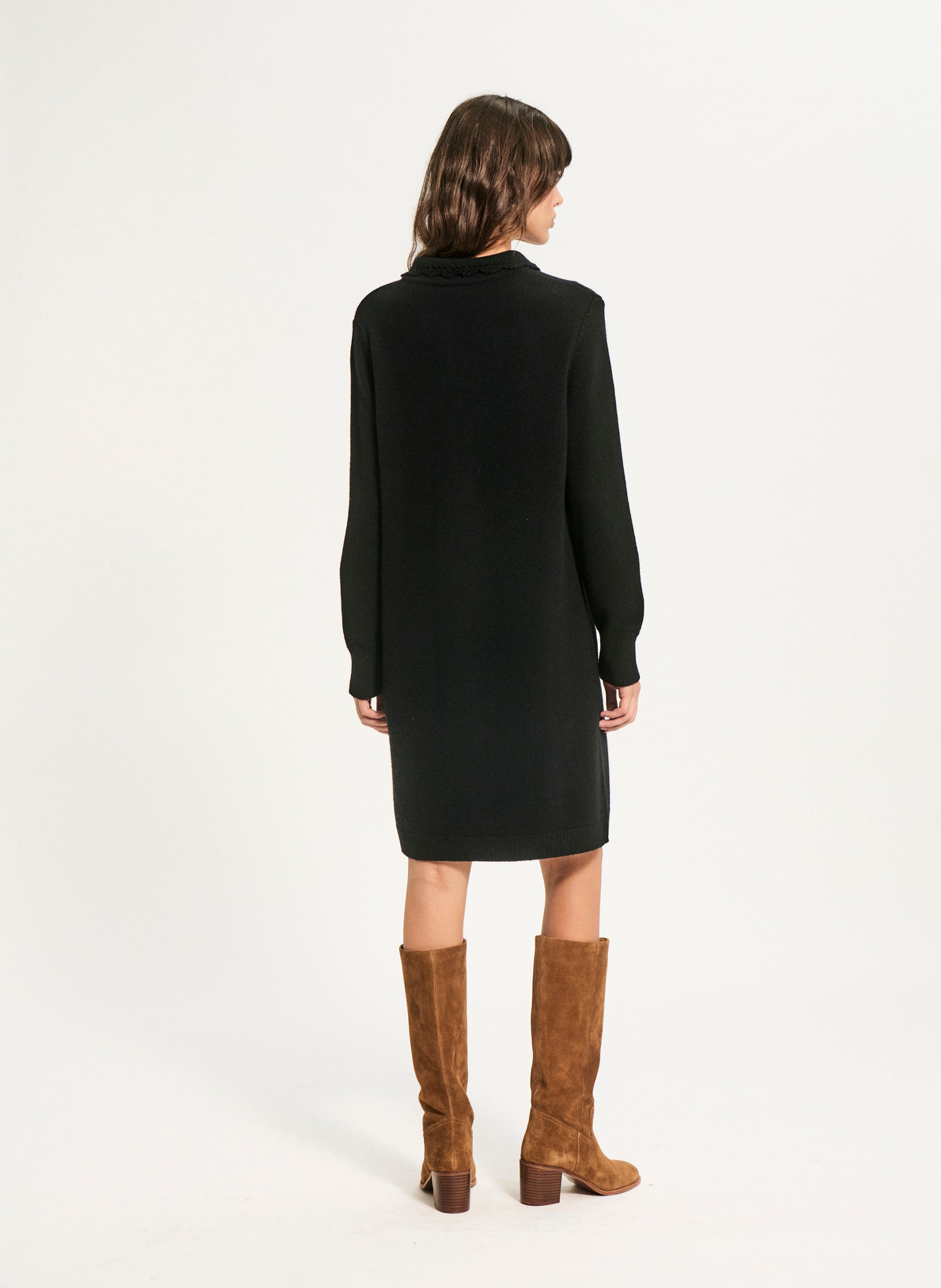 Robe droite boutonnée en laine PABLO Bleu