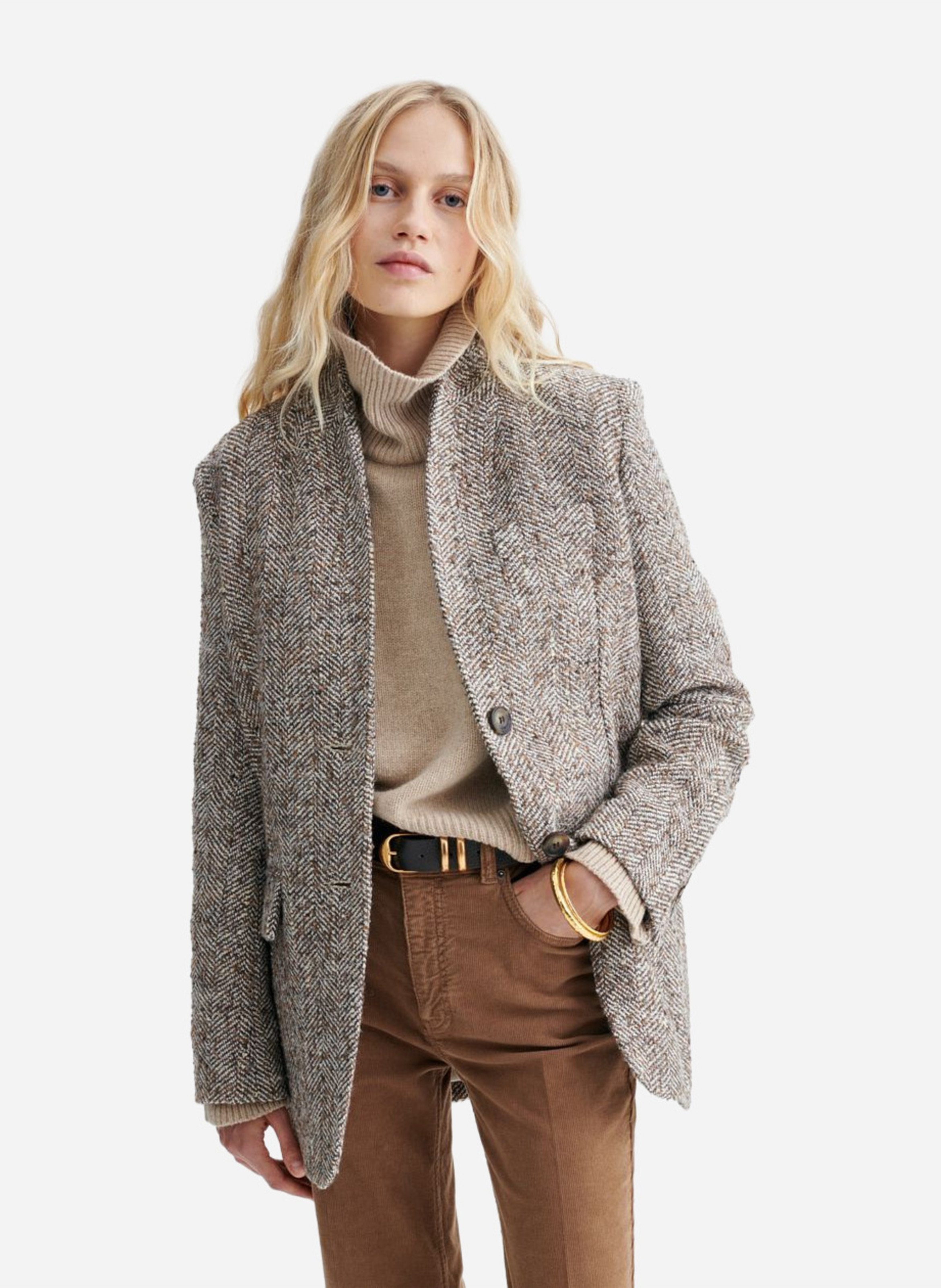 Gerade geschnittene Jacke mit Fischgrätmuster VANESSA BRUNO Beige