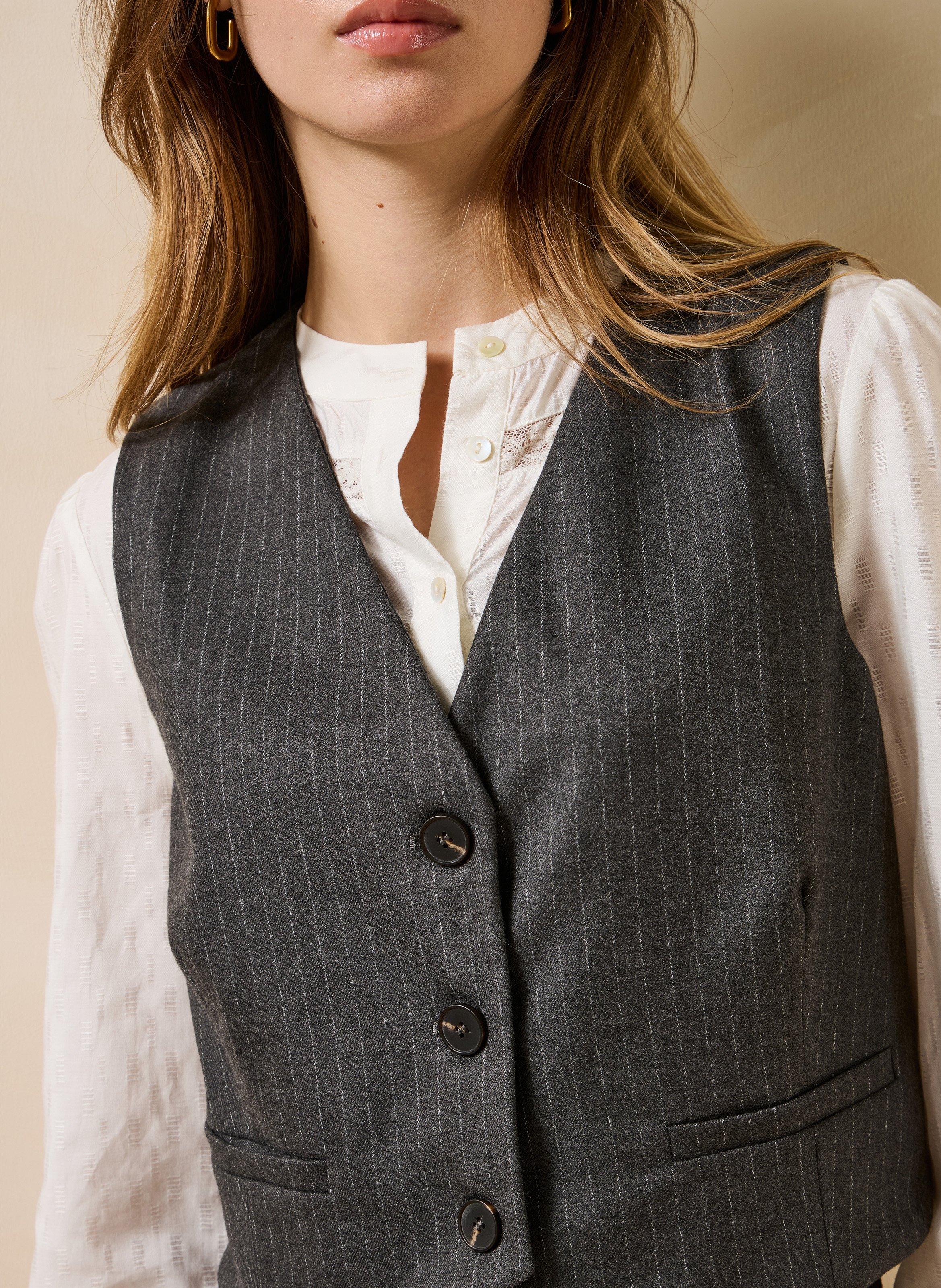 Gilet sans manches à rayures  | Gris LA FEE MARABOUTEE Femme