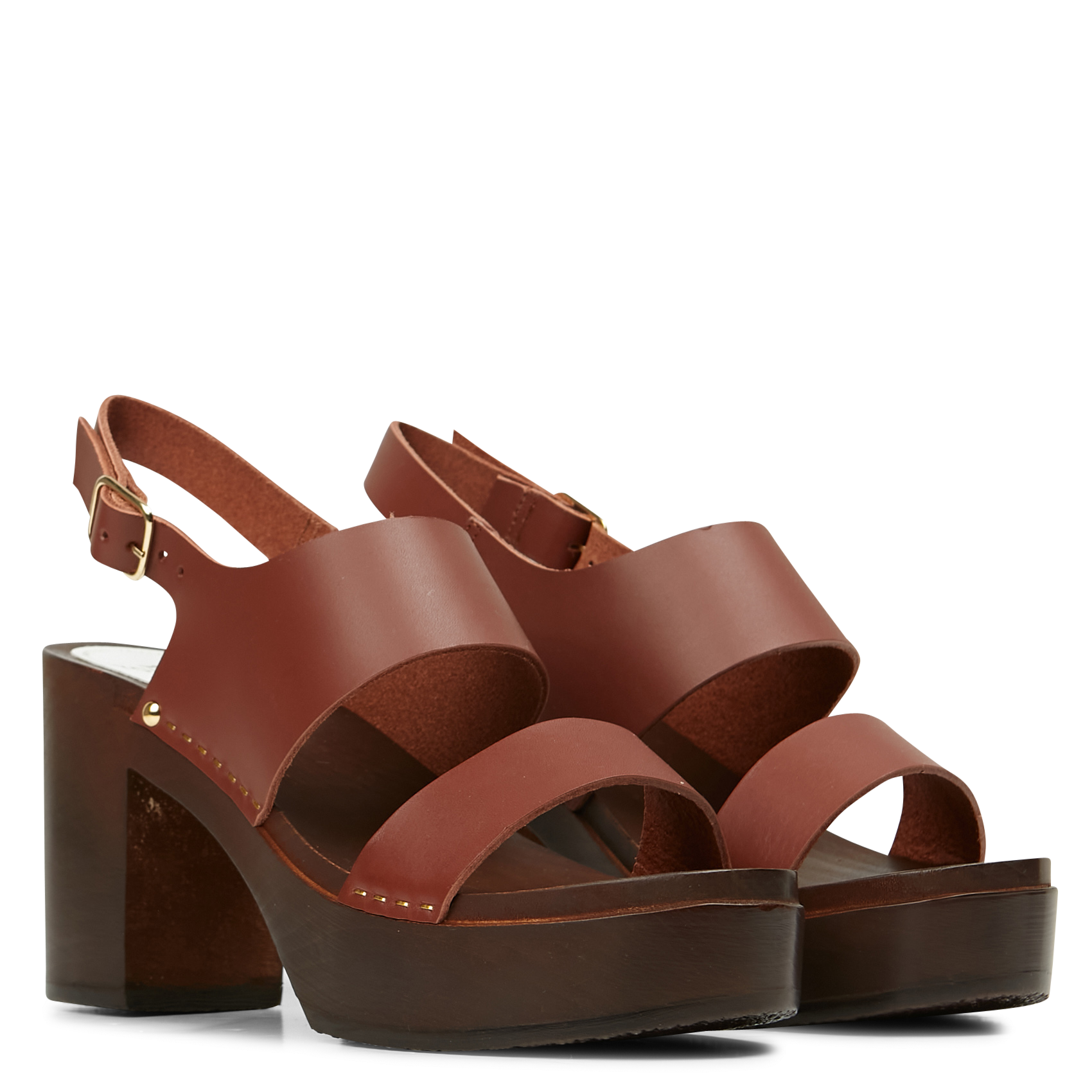 Vaarsleren klompen met hak SABOTS YOUYOU Bruin