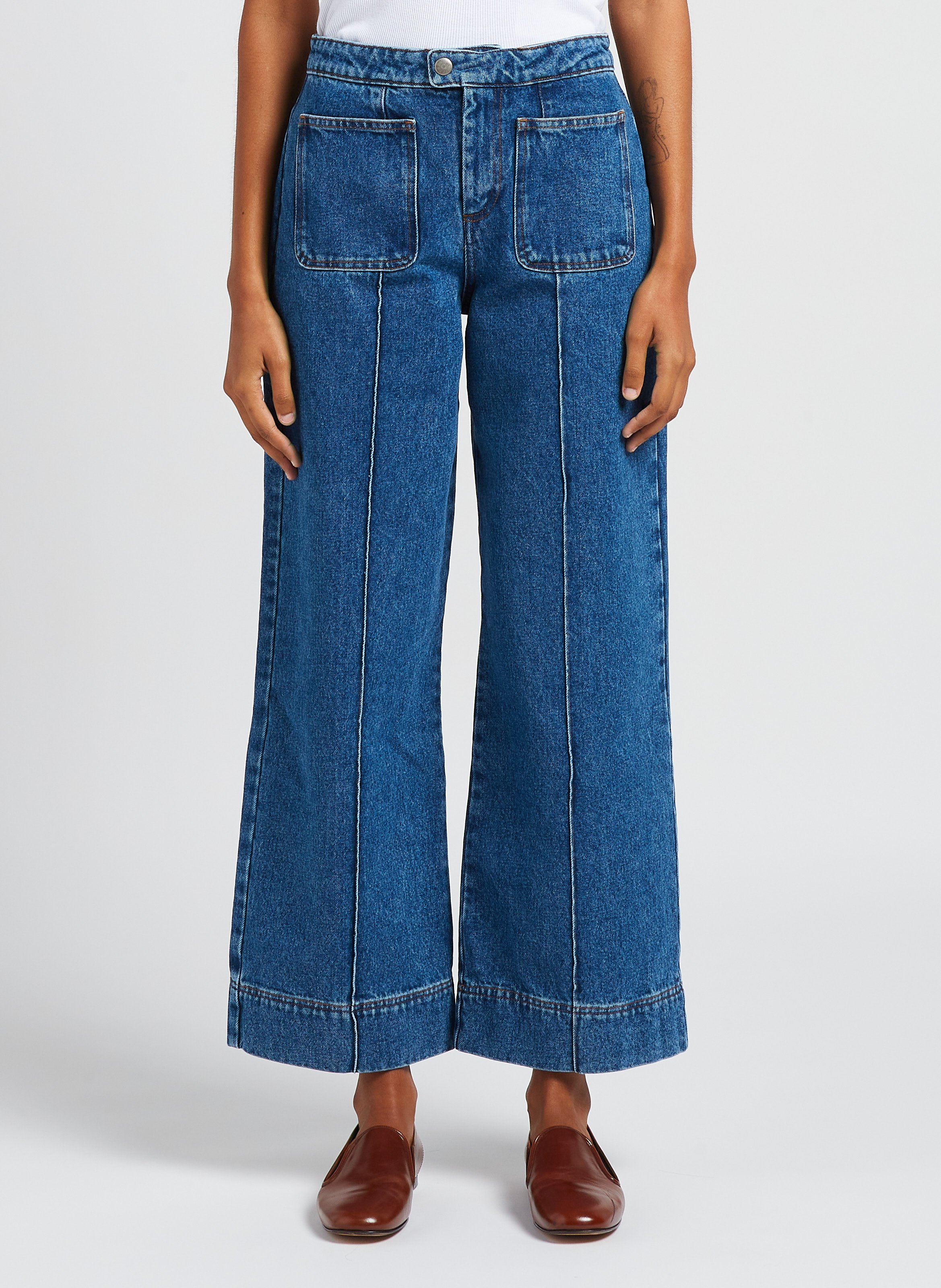 Jean évasé et délavé en coton  SOEUR Bleu