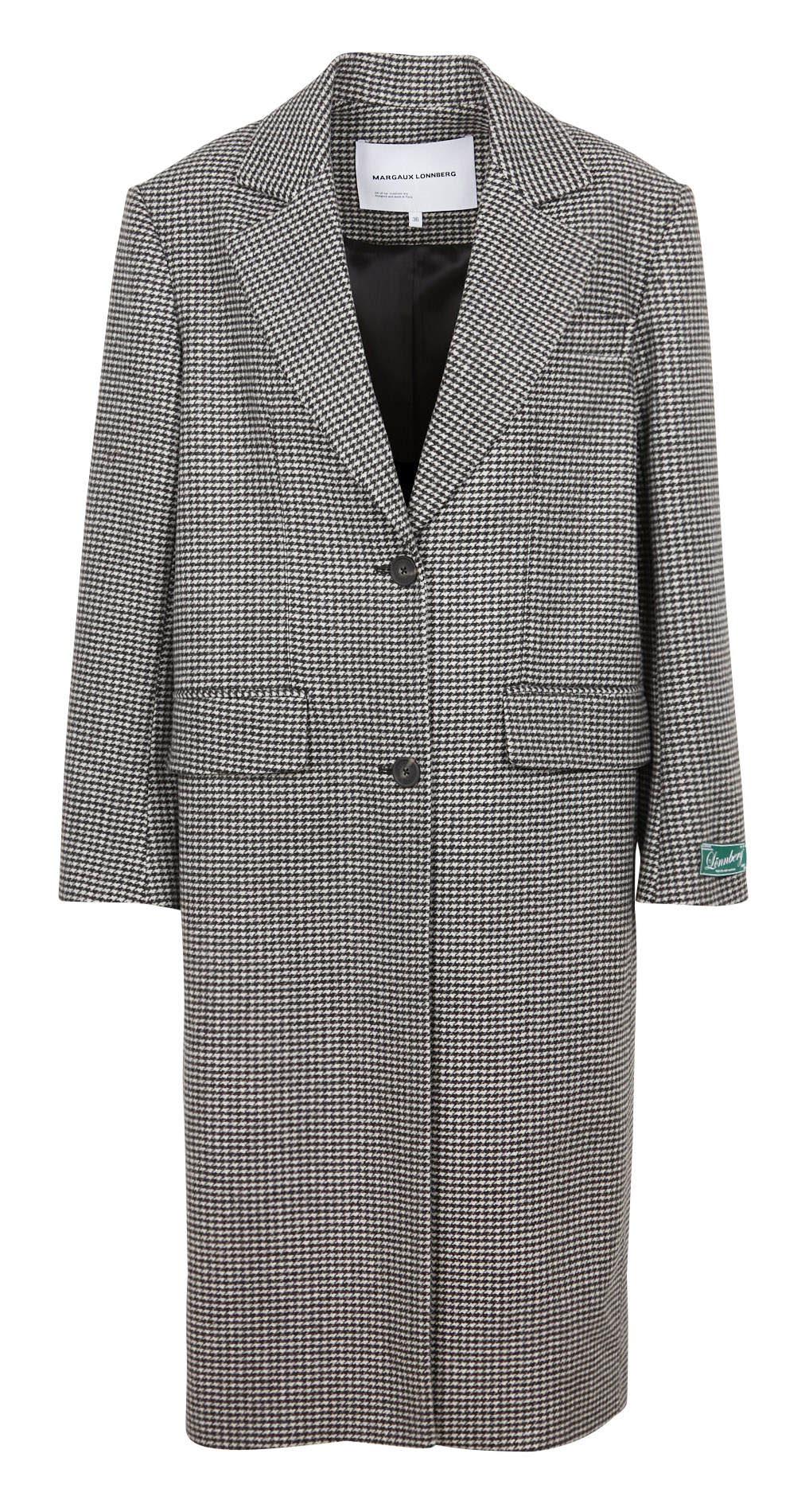 Manteau long col tailleur motif pied-de-poule en laine vierge mélangée  MARGAUX LONNBERG Gris