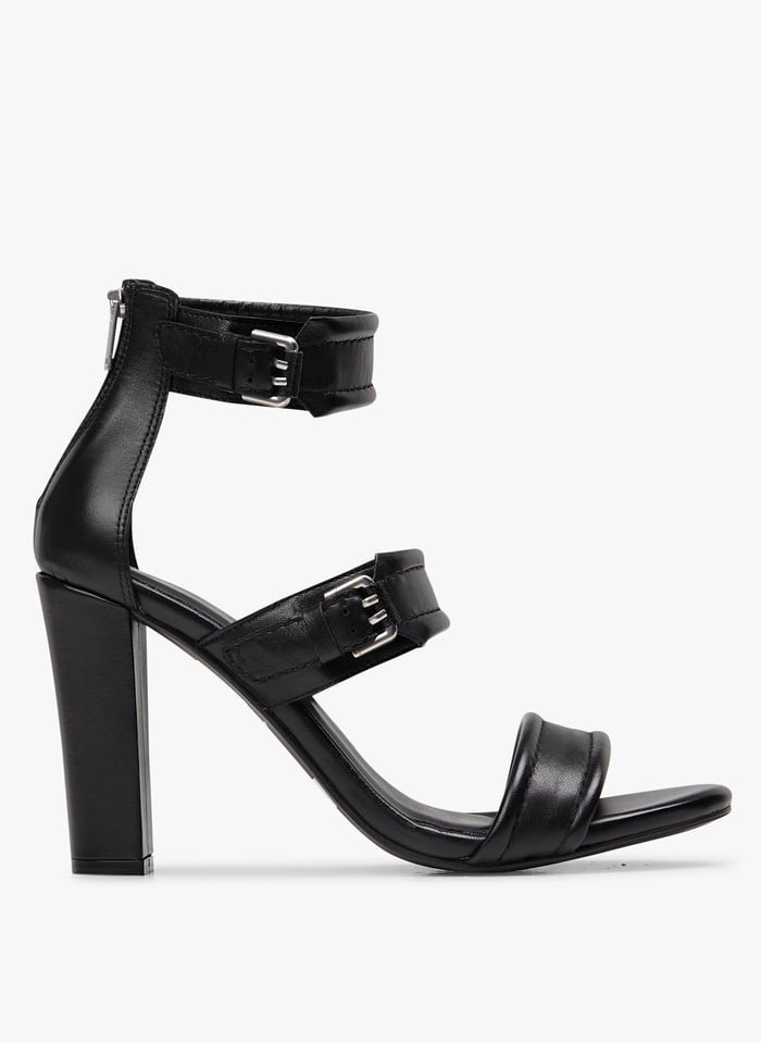 Heeled Smooth Leather Sandals Noir Ikks Women Place des Tendances