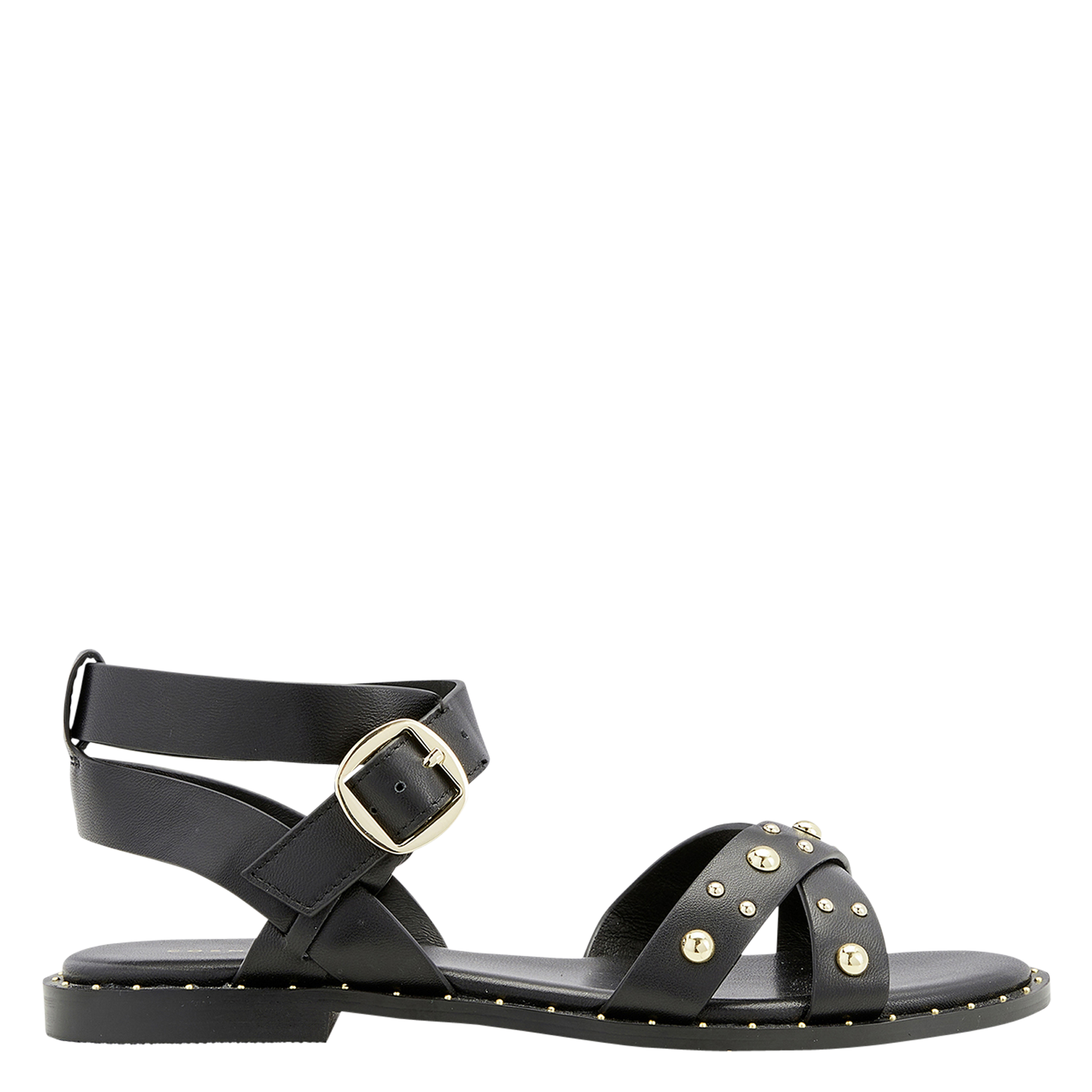 Platte, leren sandalen met studs COSMOPARIS Zwart