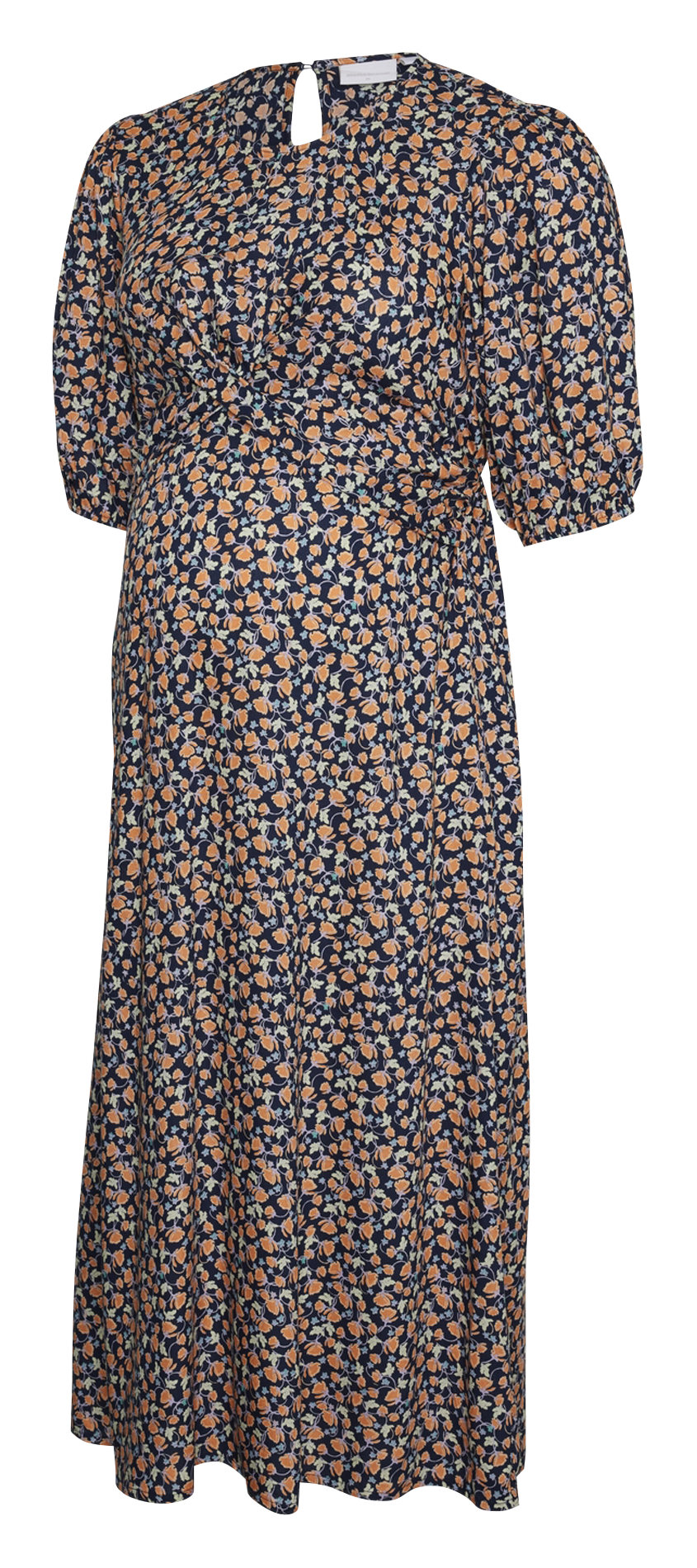 Straight-cut printed midi dress with round neck MAMALICIOUS Blue