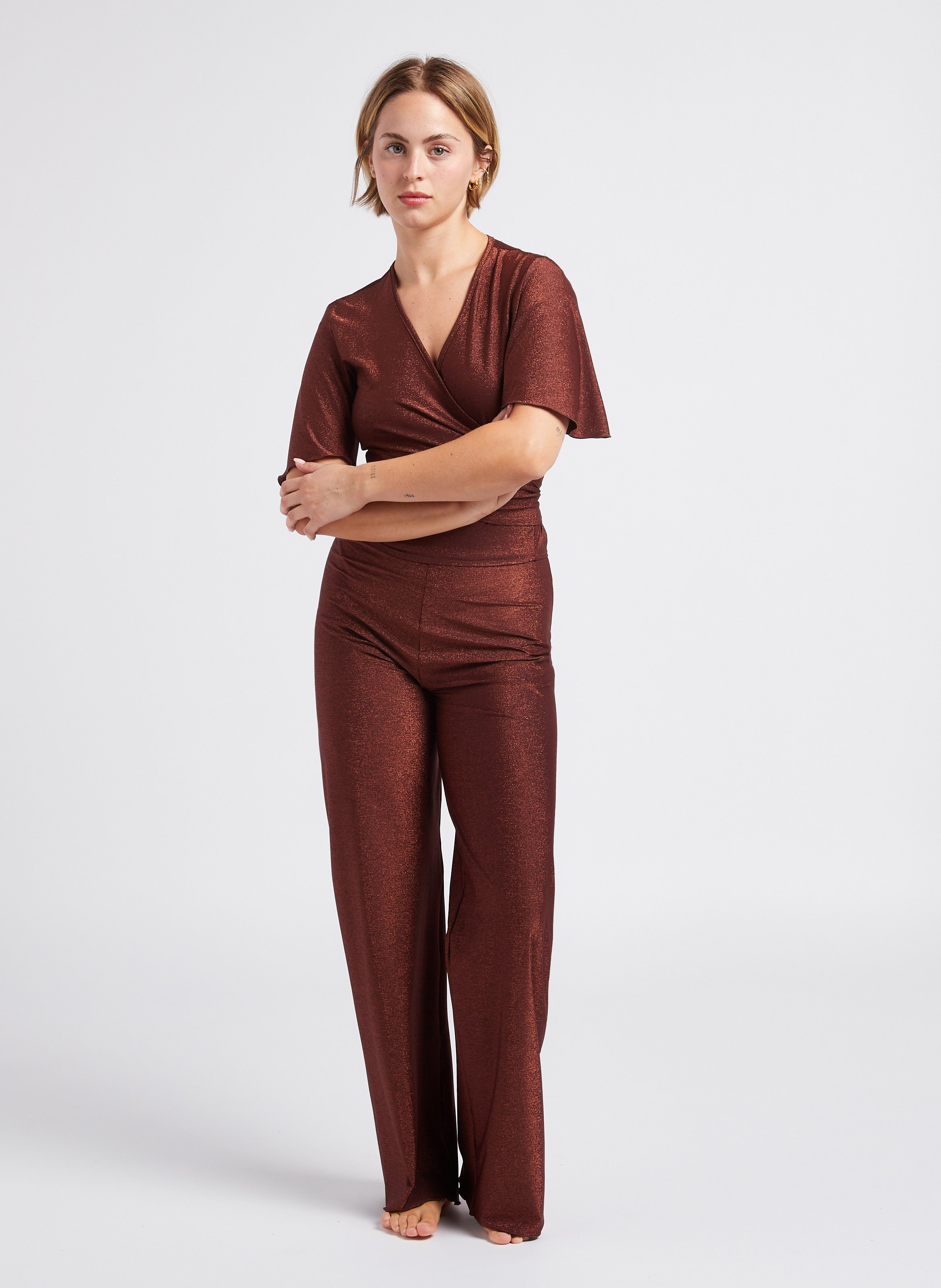 Straight-leg raw-cut pants with metallic threads LA NOUVELLE Golden