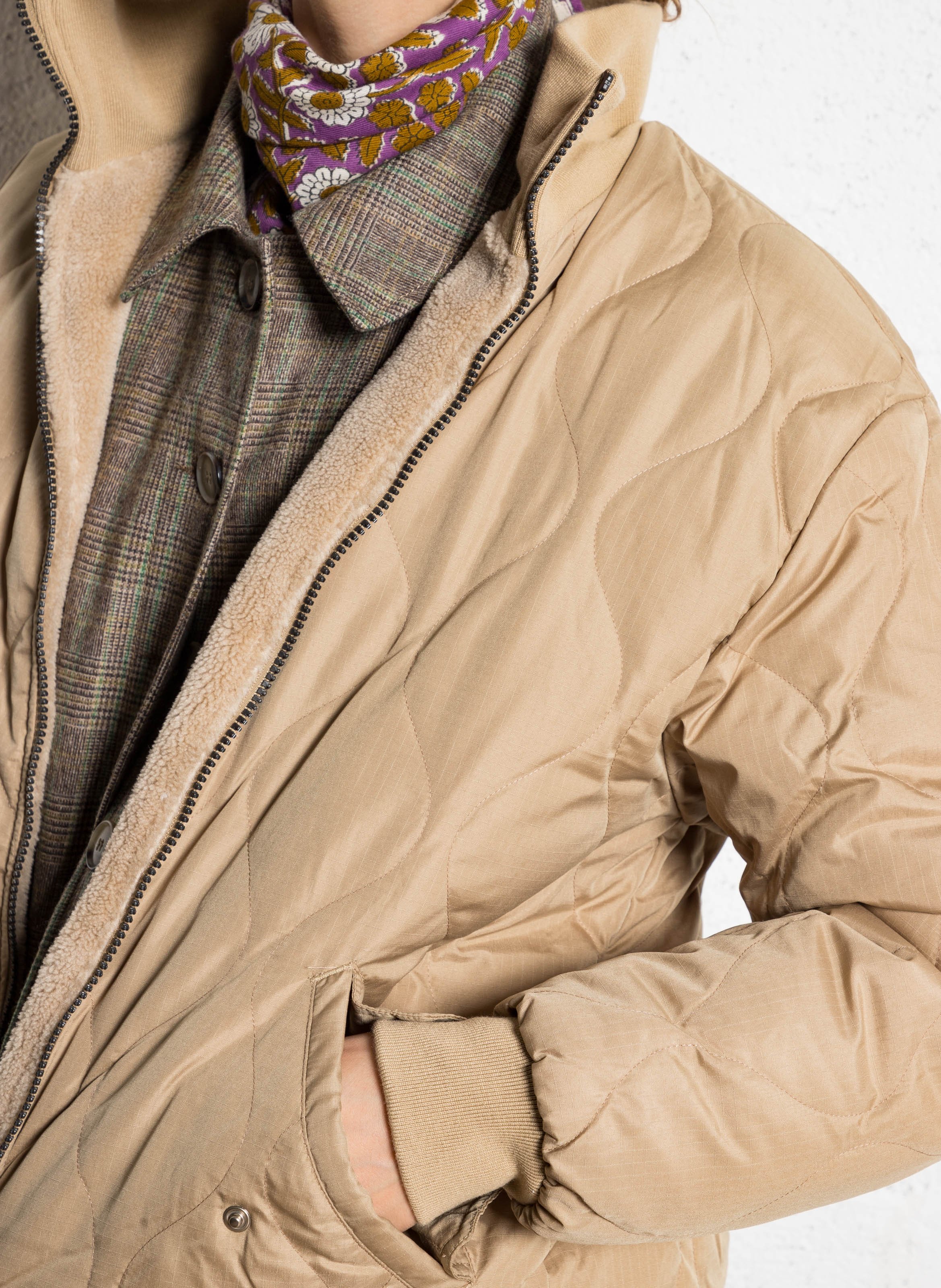 Veste droite réversible col montant TAION Beige