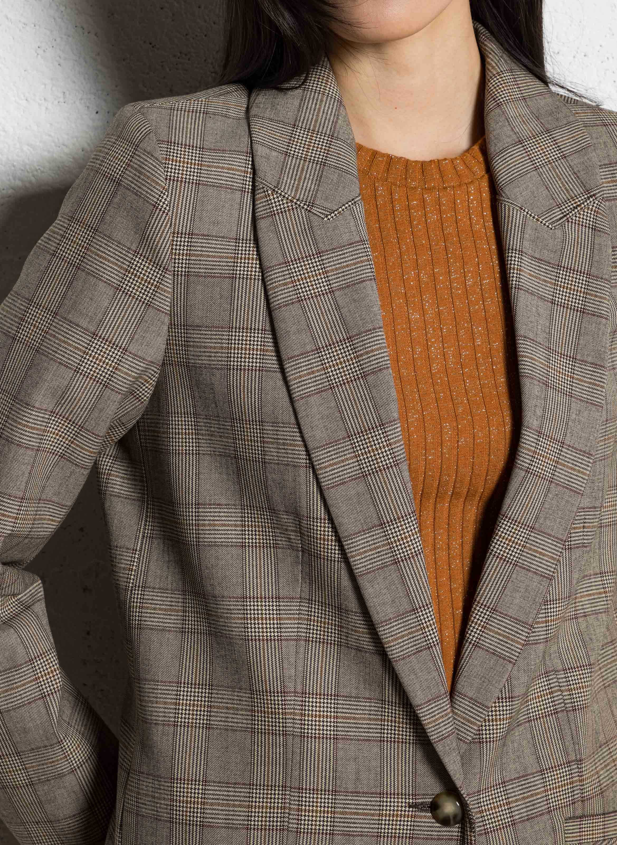 Straight wool-blend tailored jacket ONE STEP Brown