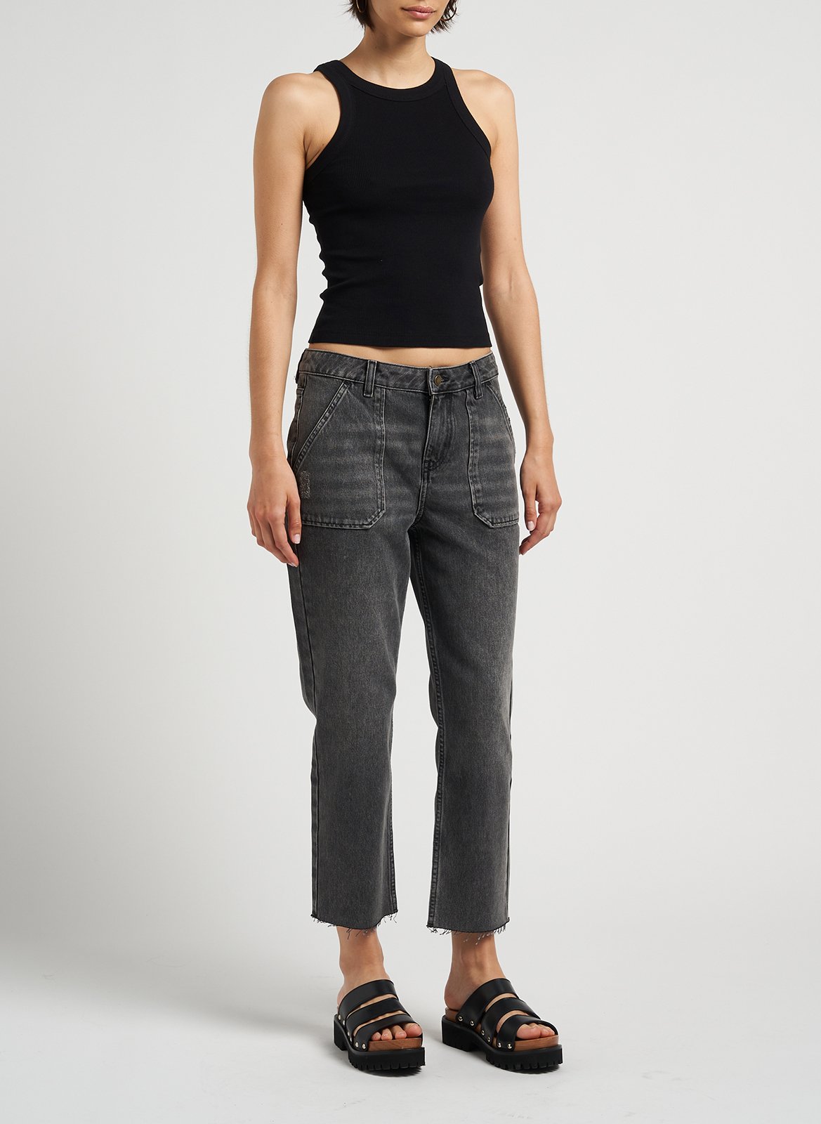 Débardeur col rond côtelé en coton BA&SH Noir