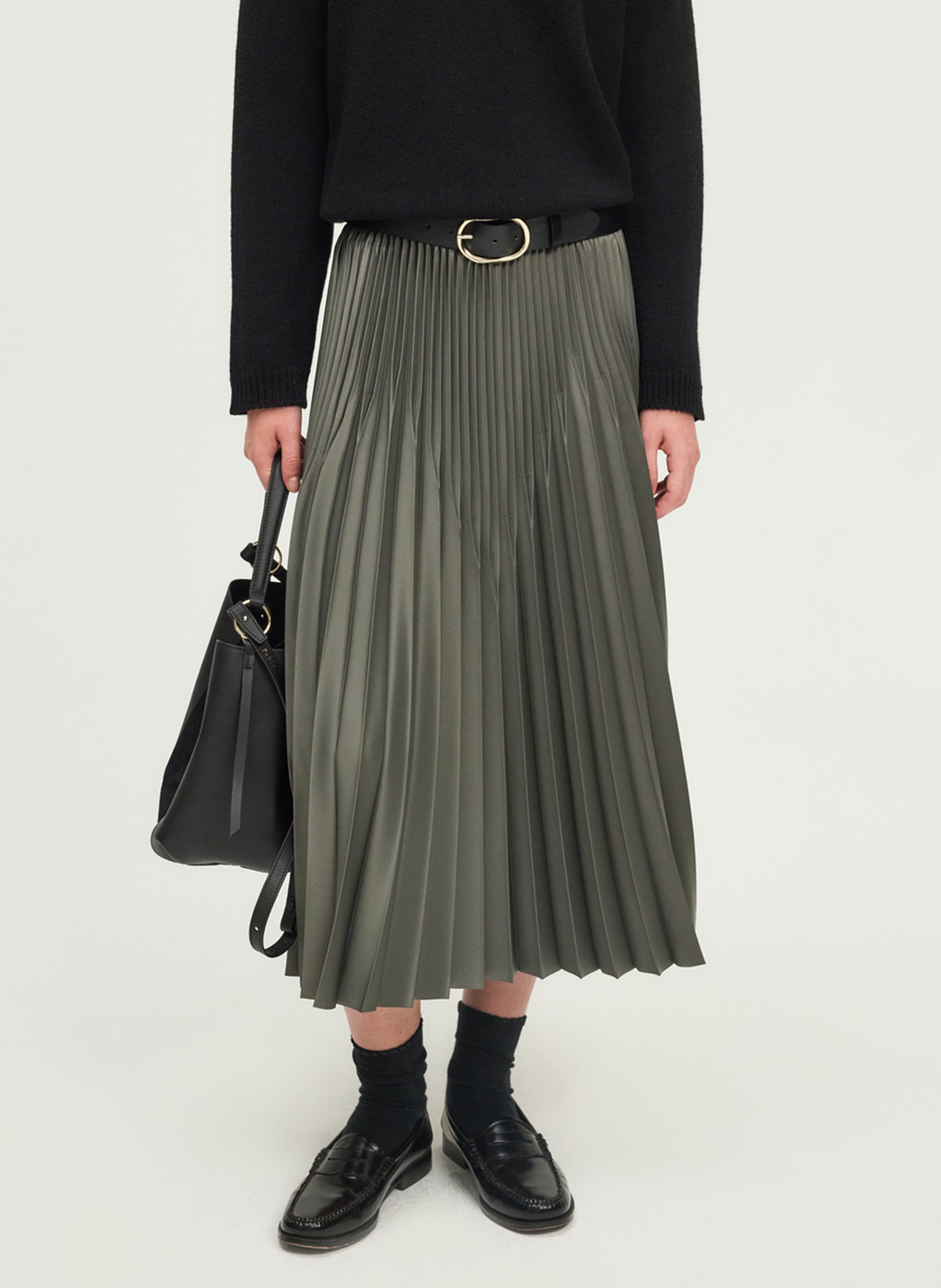 Mid-length pleated skirt PABLO Khaki