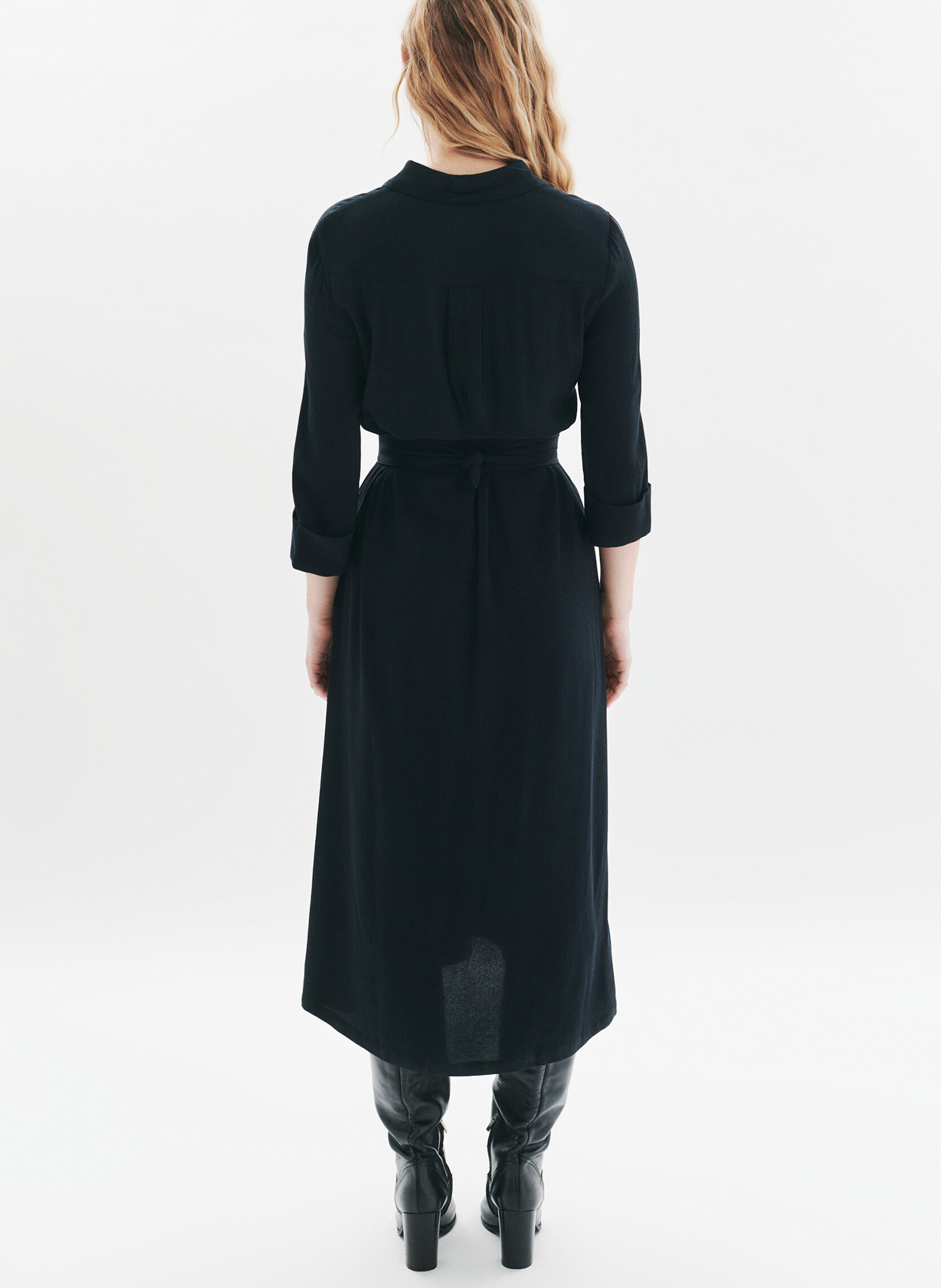 Robe midi col classique  CAROLL Noir