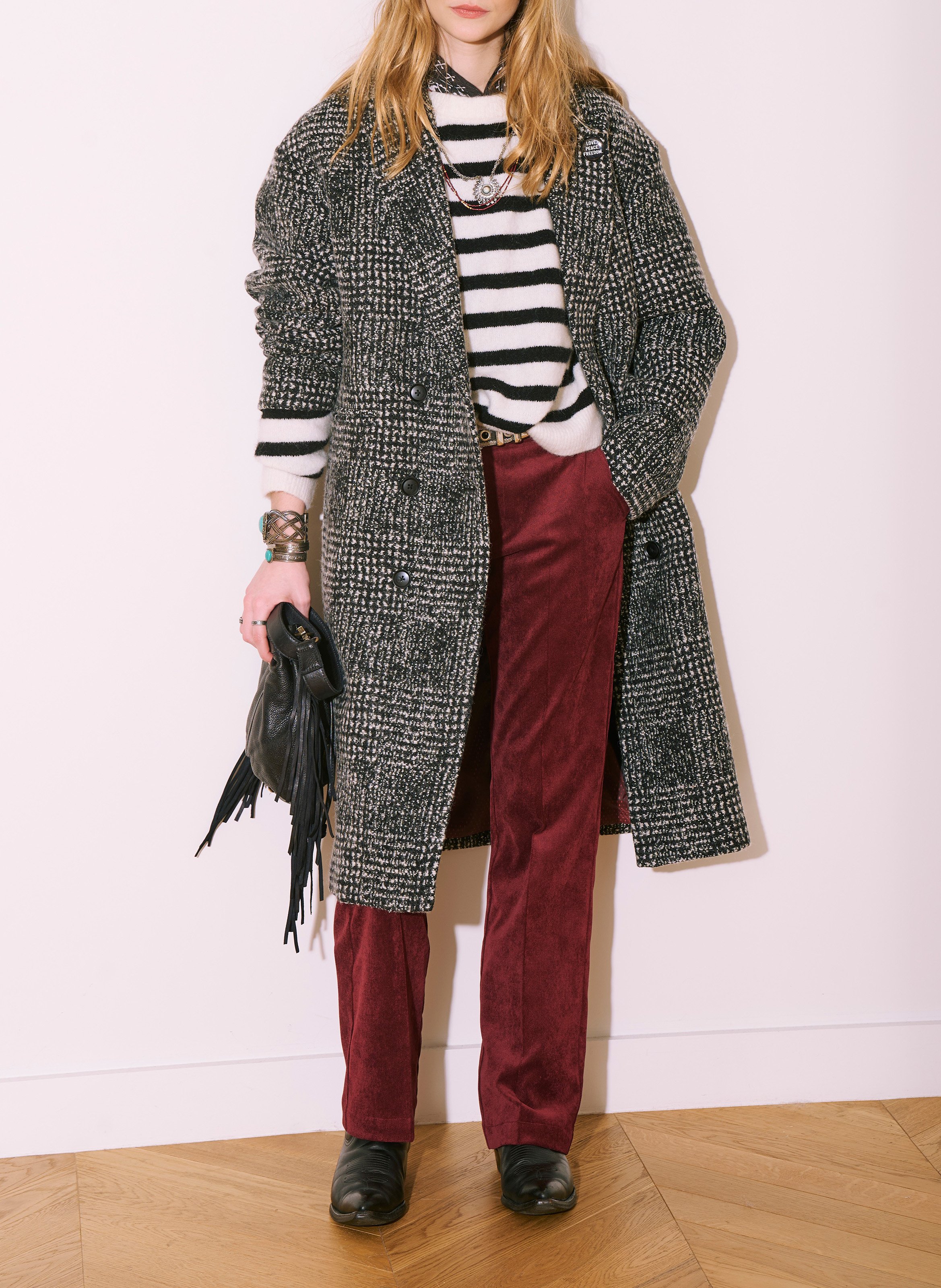 Manteau col tailleur en laine mélangée MKT Noir