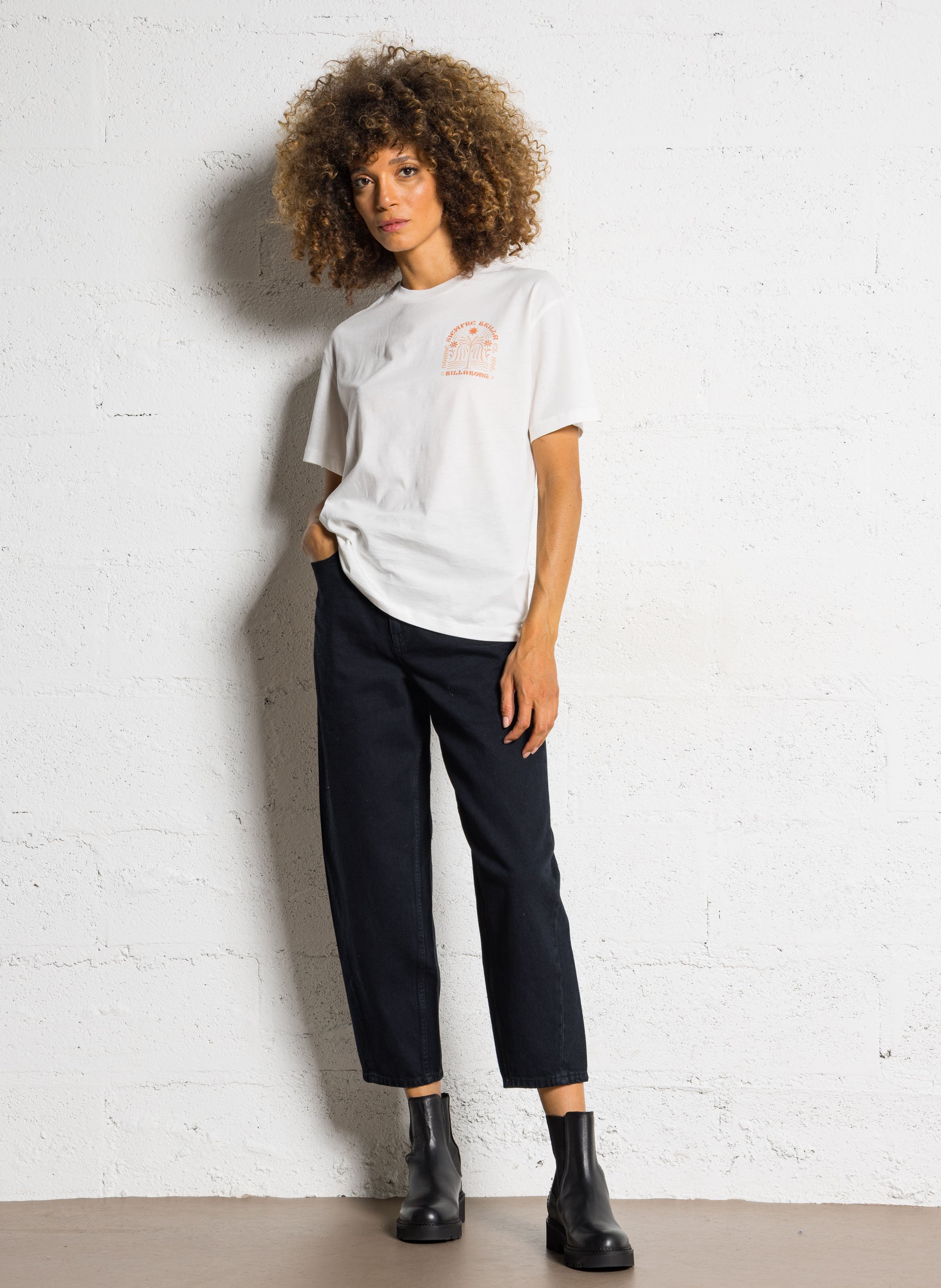 Tee-shirt droit col rond imprimé en coton BILLABONG Blanc