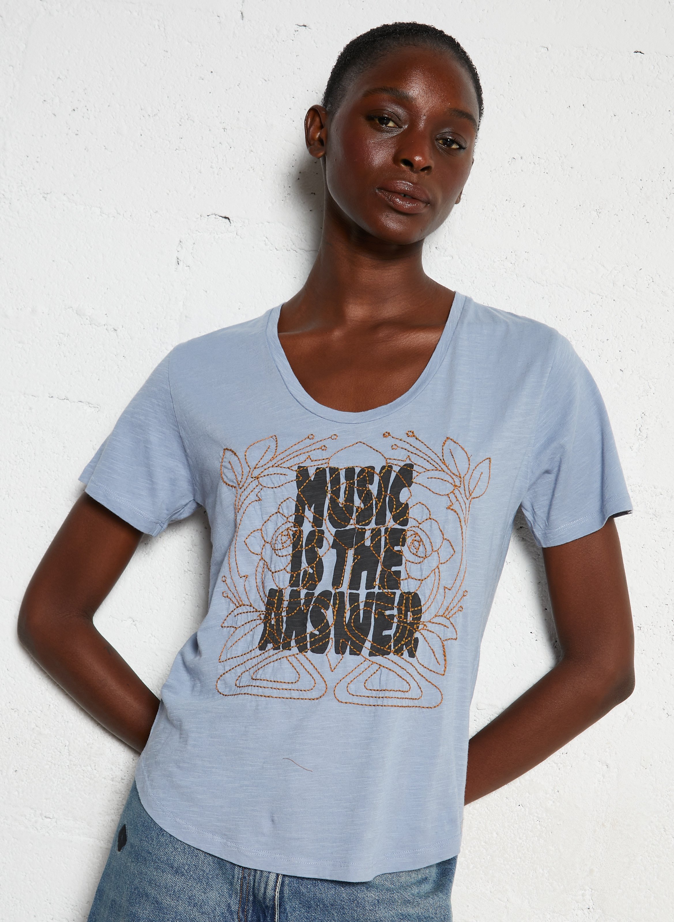 T-shirt van biokatoen met ronde hals LEON & HARPER Blauw