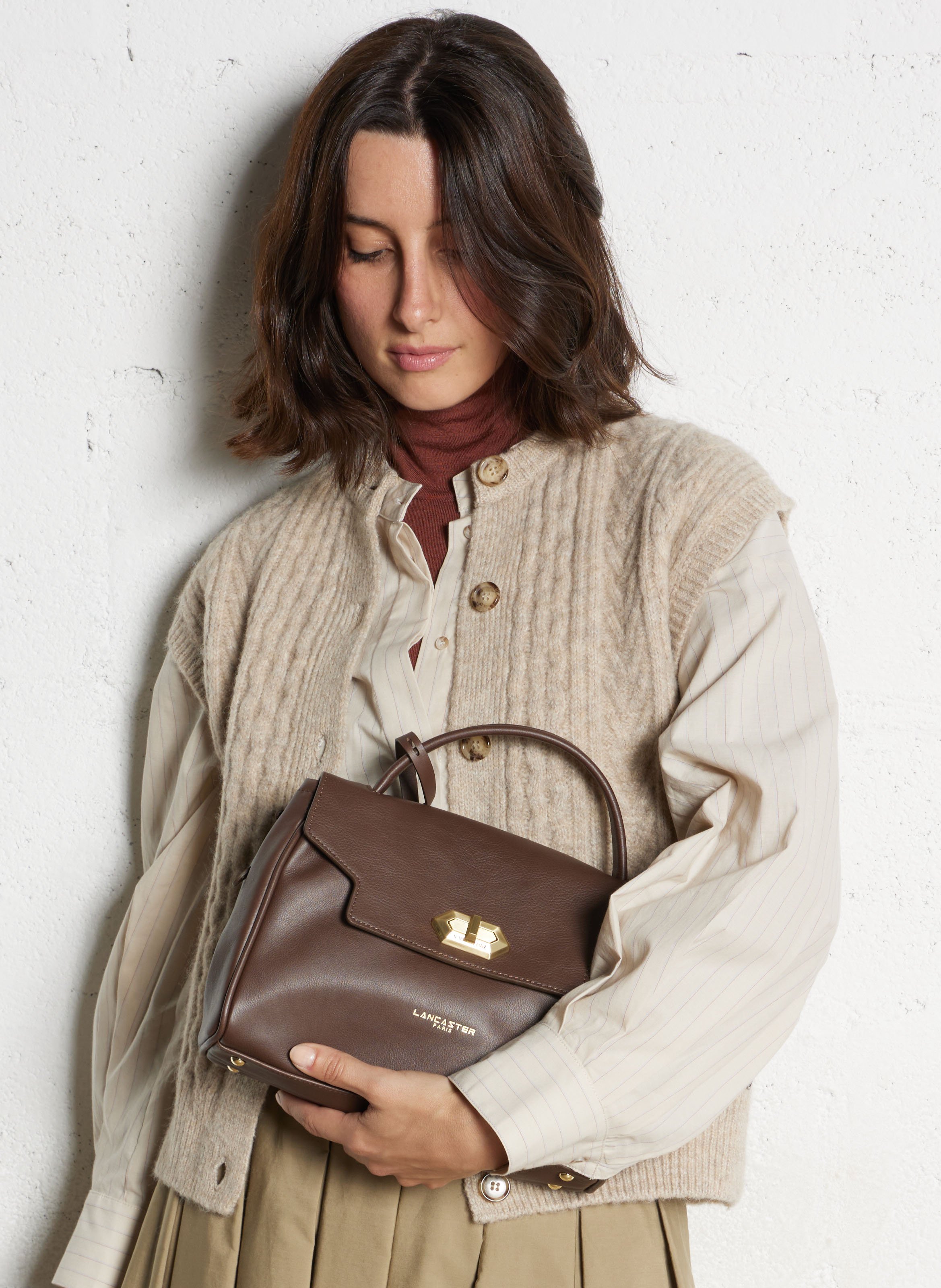 Sac à main en cuir LANCASTER PARIS Marron