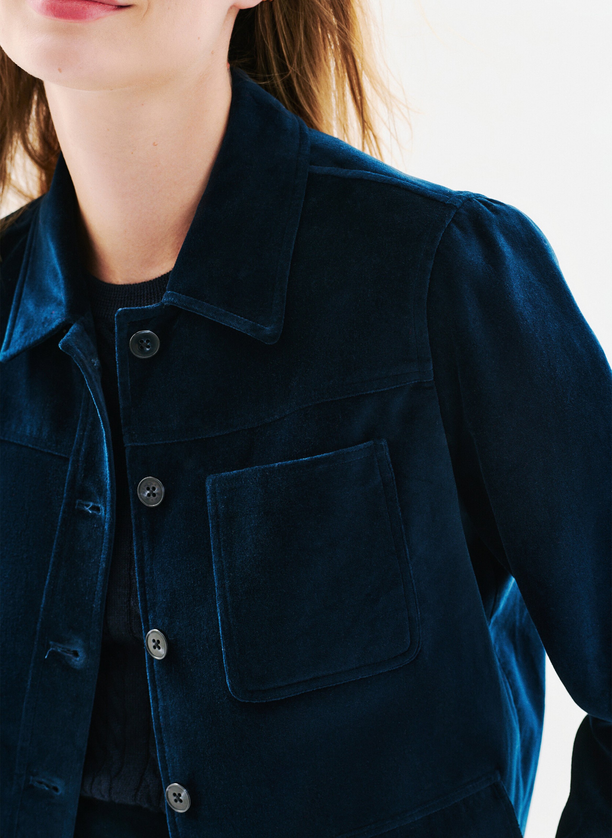 Straight cotton jacket with classic collar CAROLL Blue