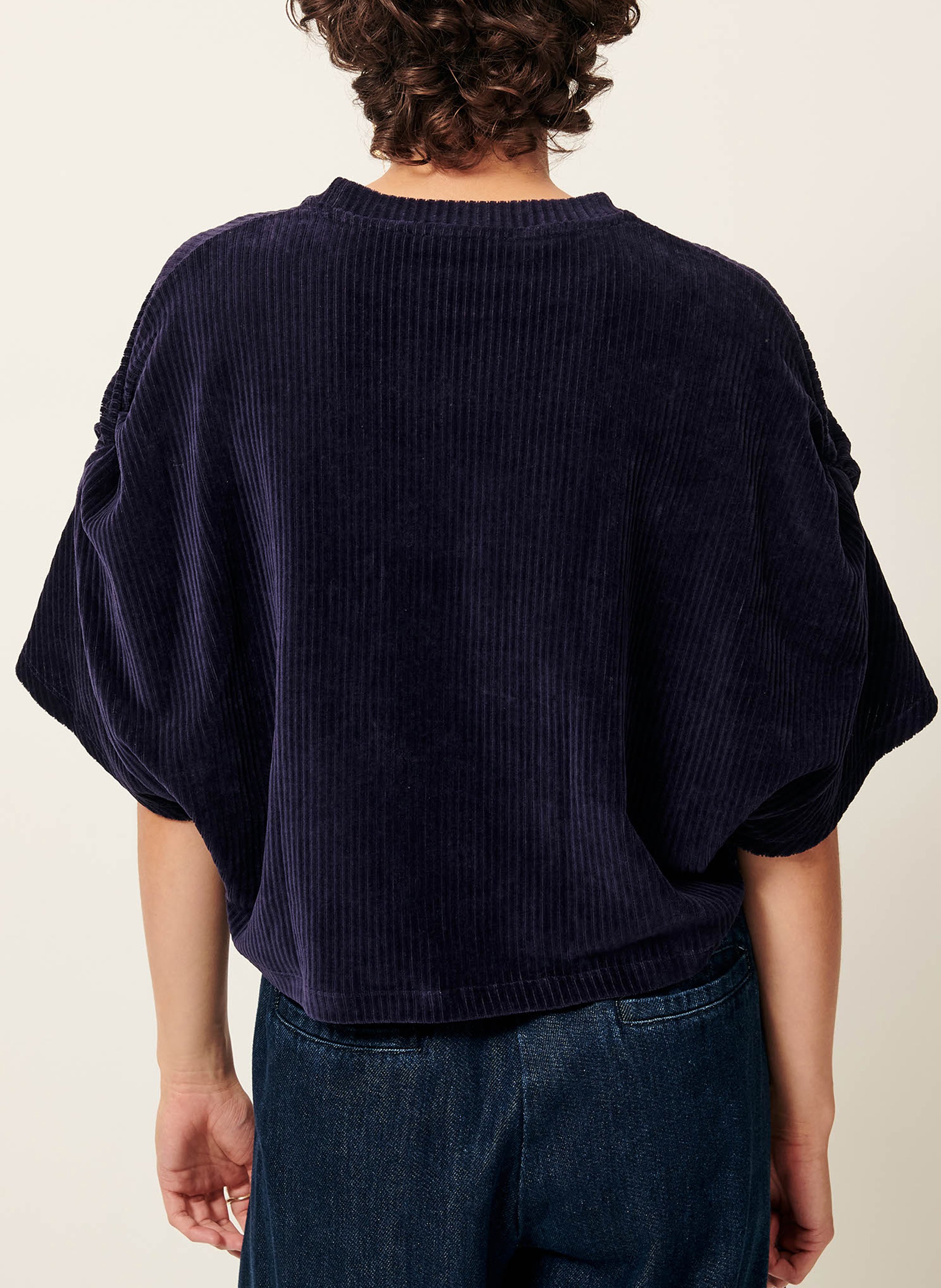 Top ample col rond en coton mélangé SESSUN Bleu