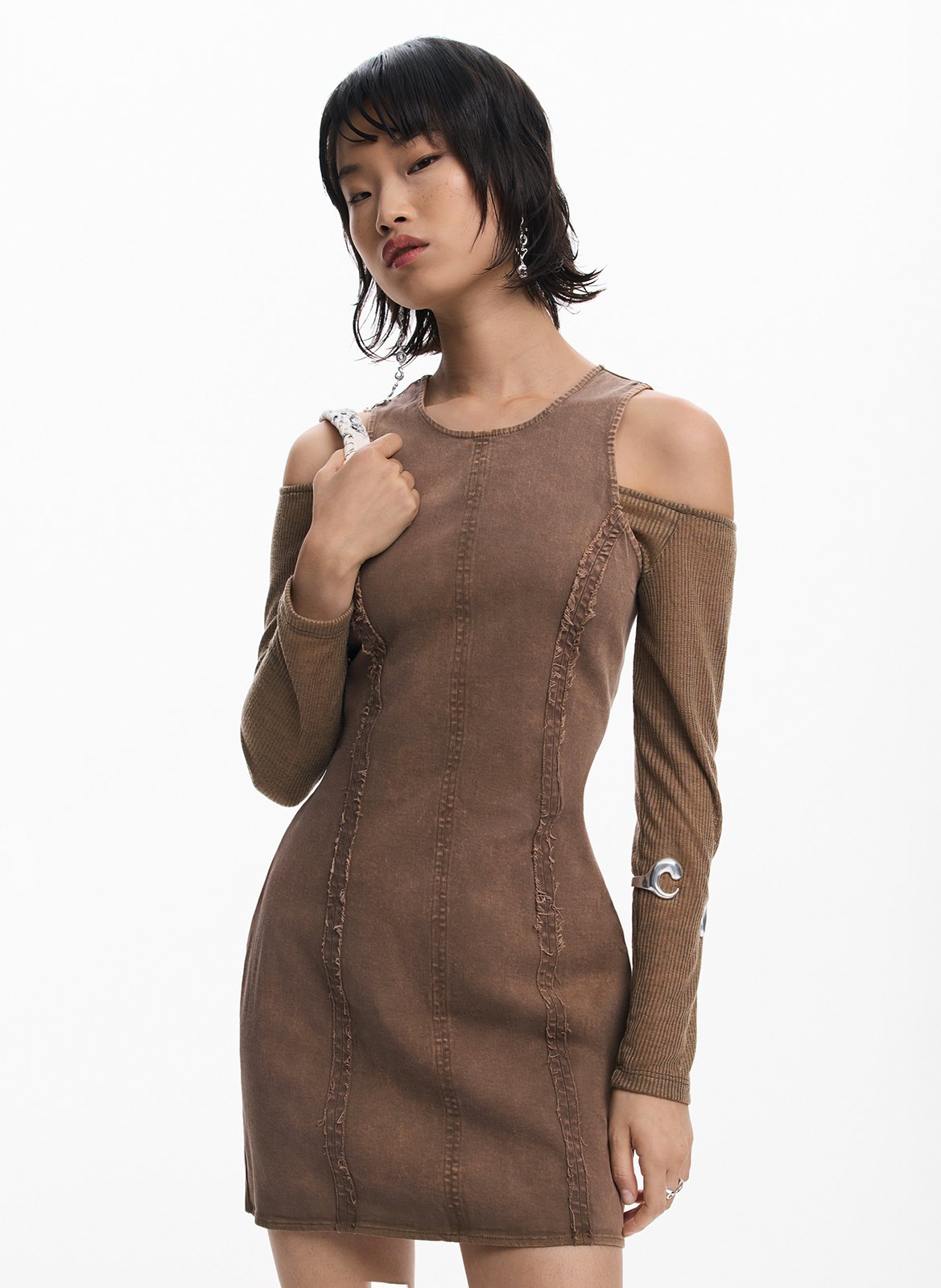 Robe courte combinée en jean DESIGUAL Marron