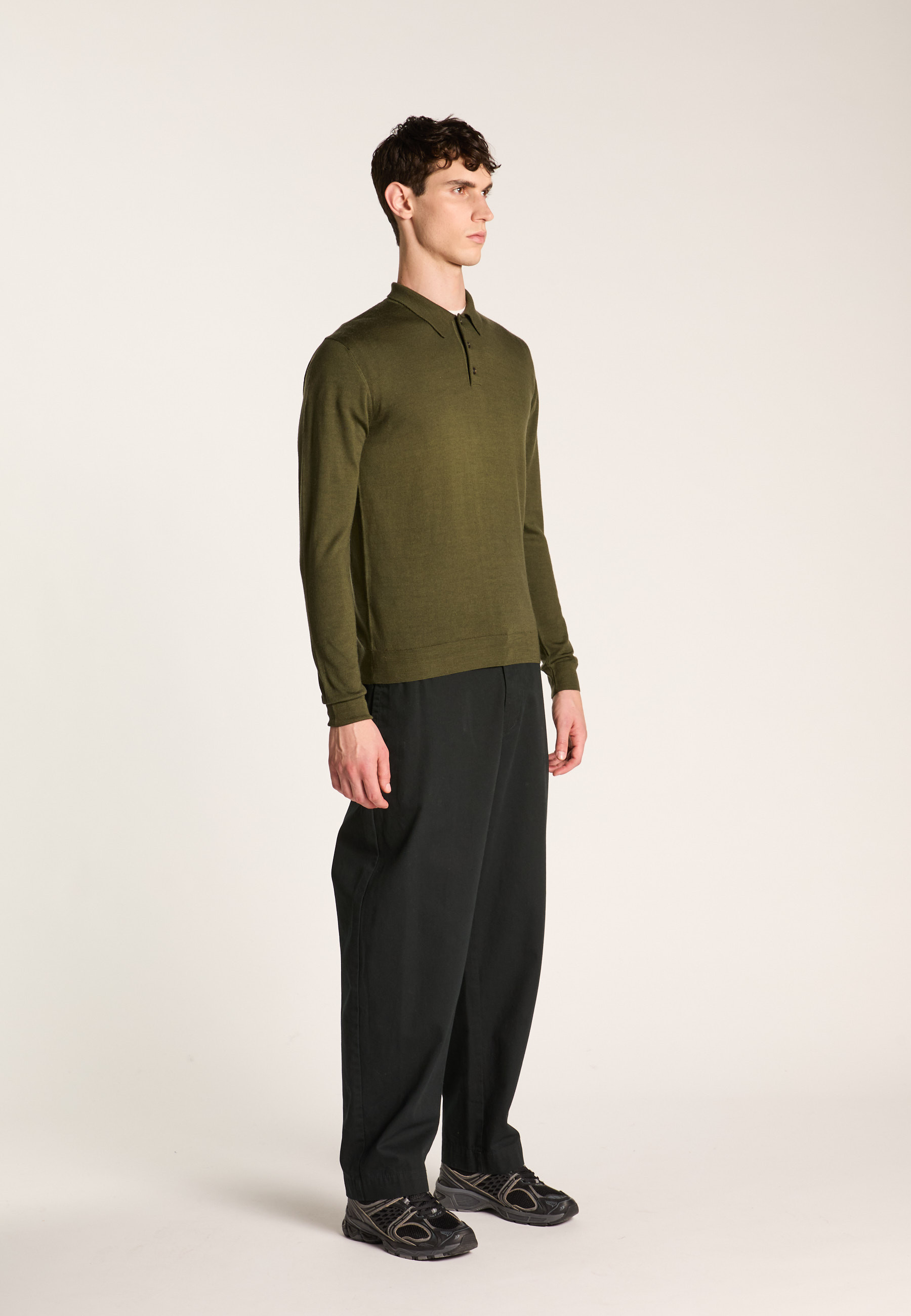 Long-sleeve Merino wool polo MAISON MONTAGUT Khaki