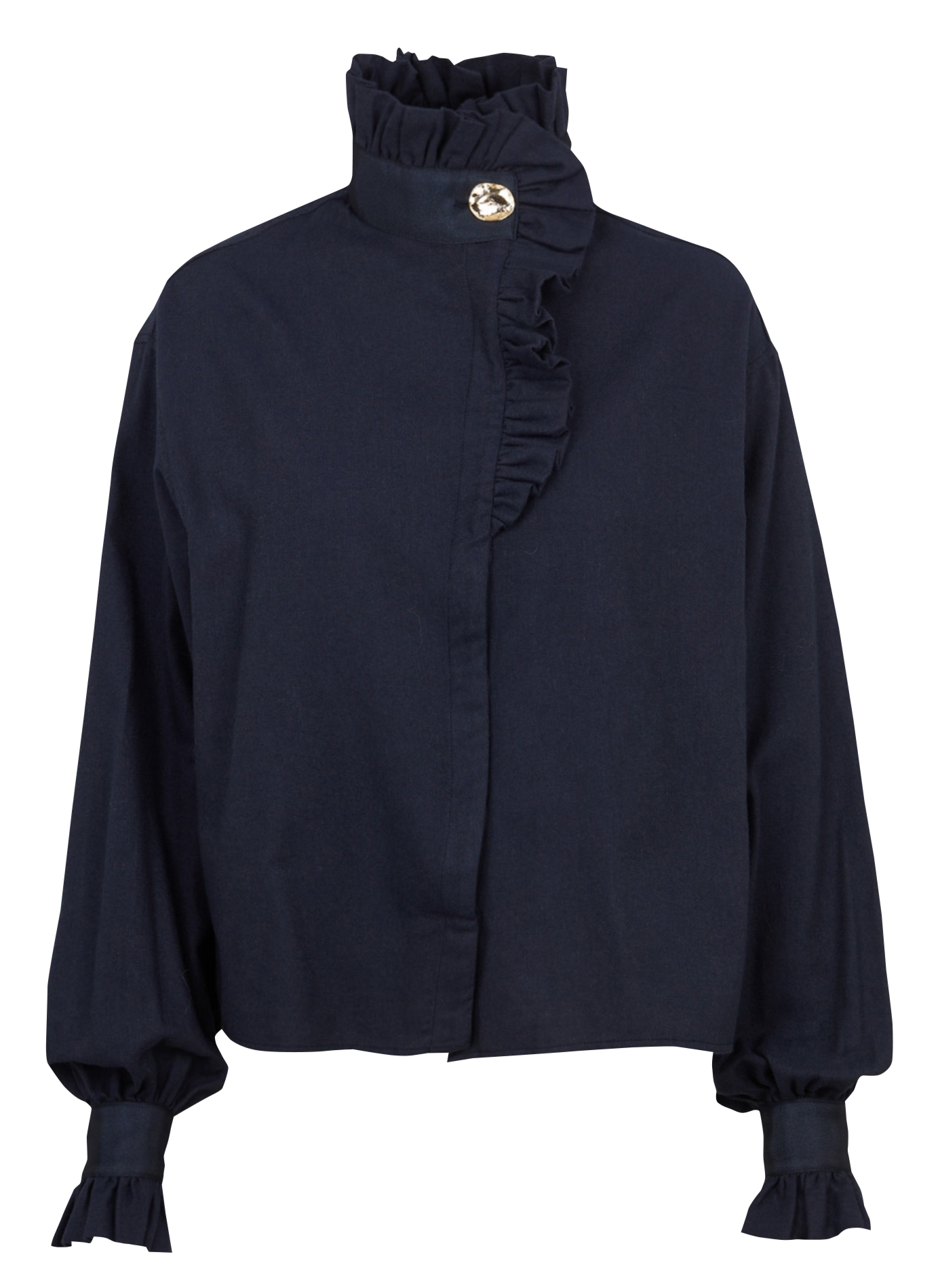 Blouse col montant en coton et en laine mélangés THE LABEL EDITION Bleu