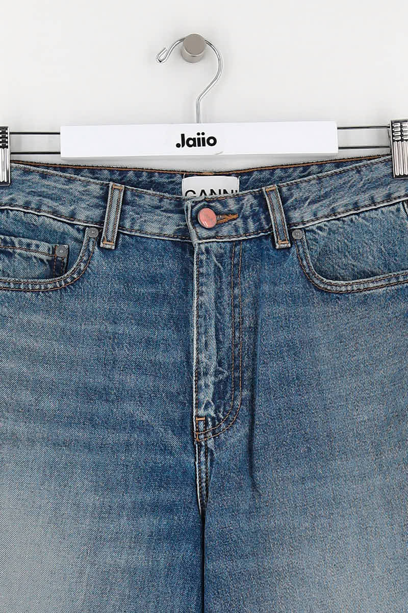 Straight cotton-blend pants GANNI - Seconde Main Blue