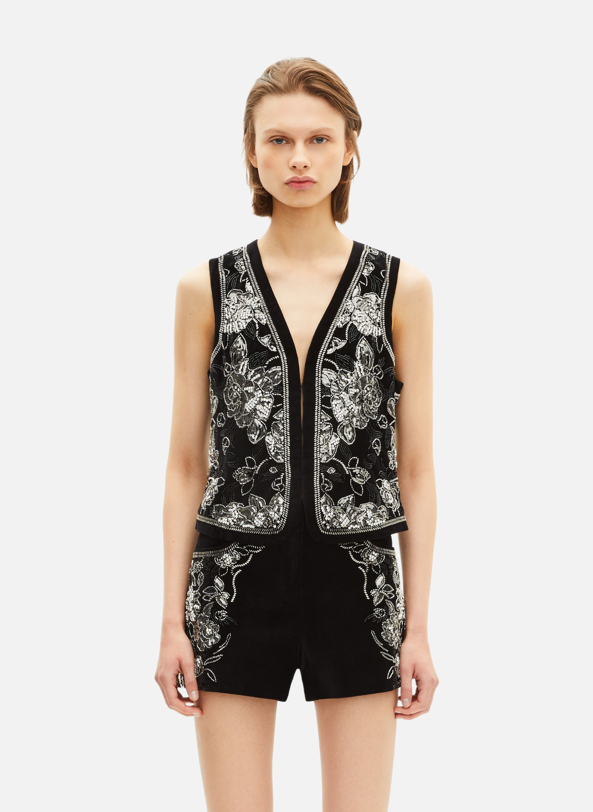 Embroidered velvet vest THE KOOPLES Black