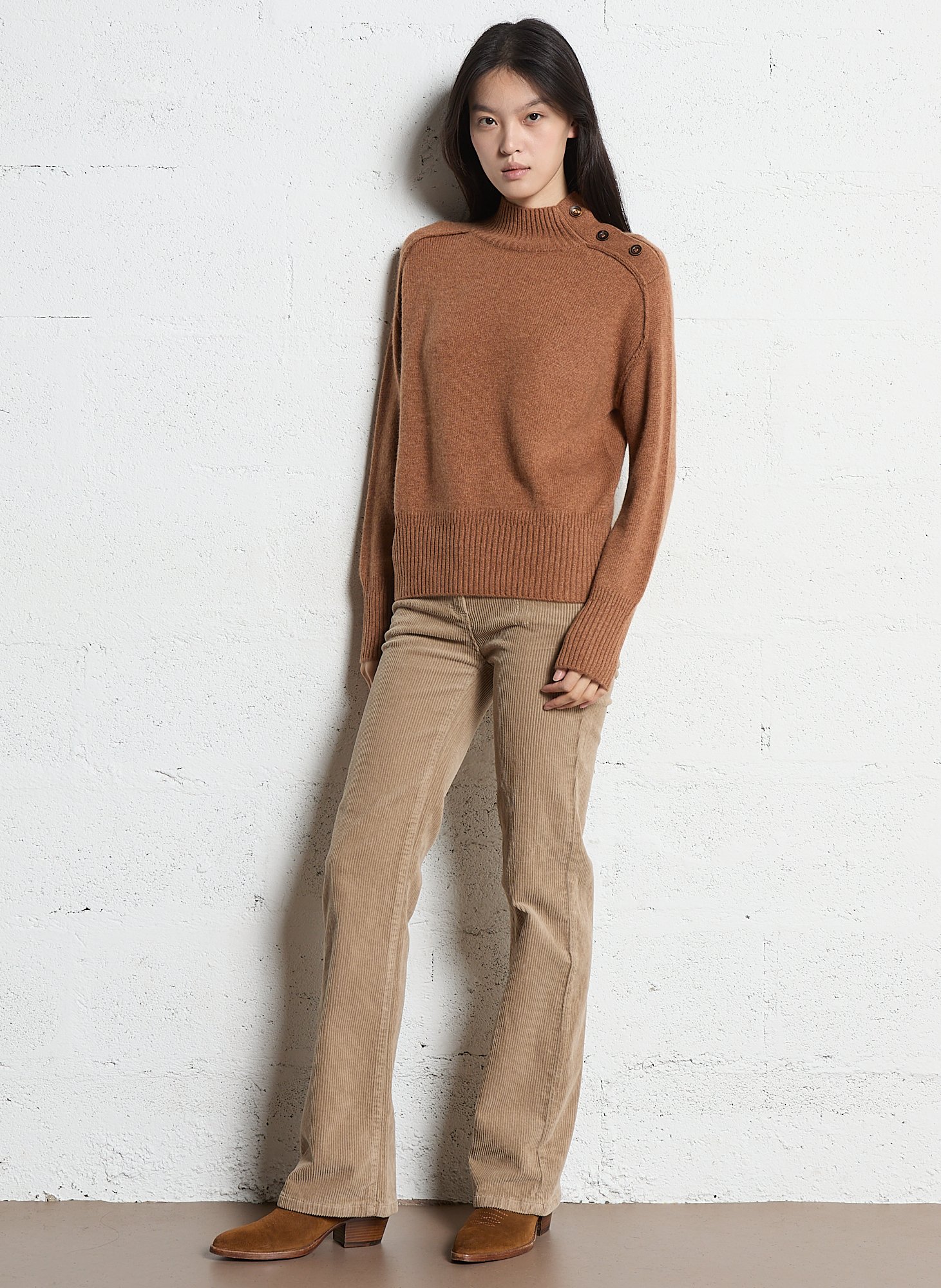 Pull col montant en cachemire Beige