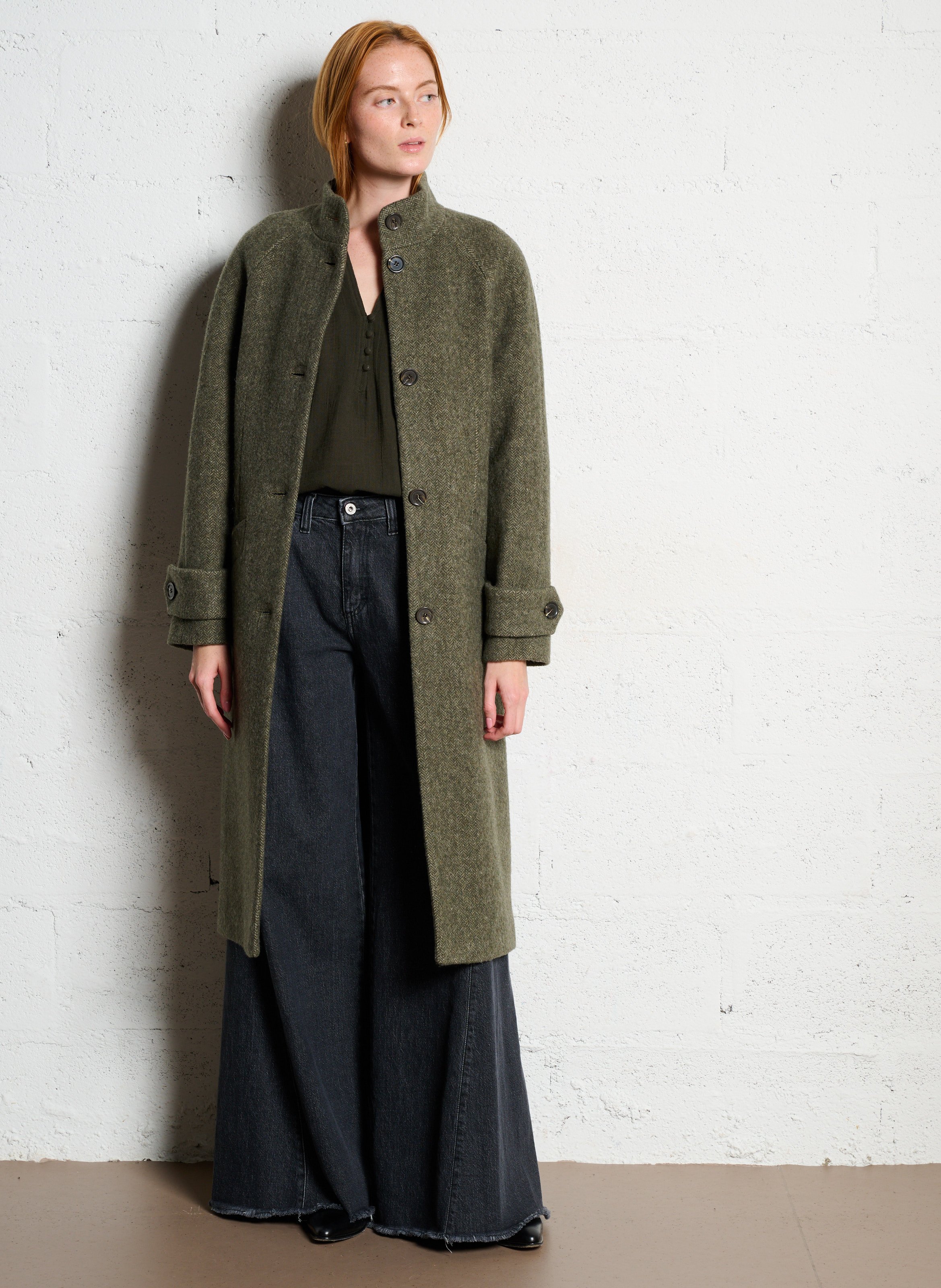 Straight wool-blend coat with high collar MAISON 123 Green