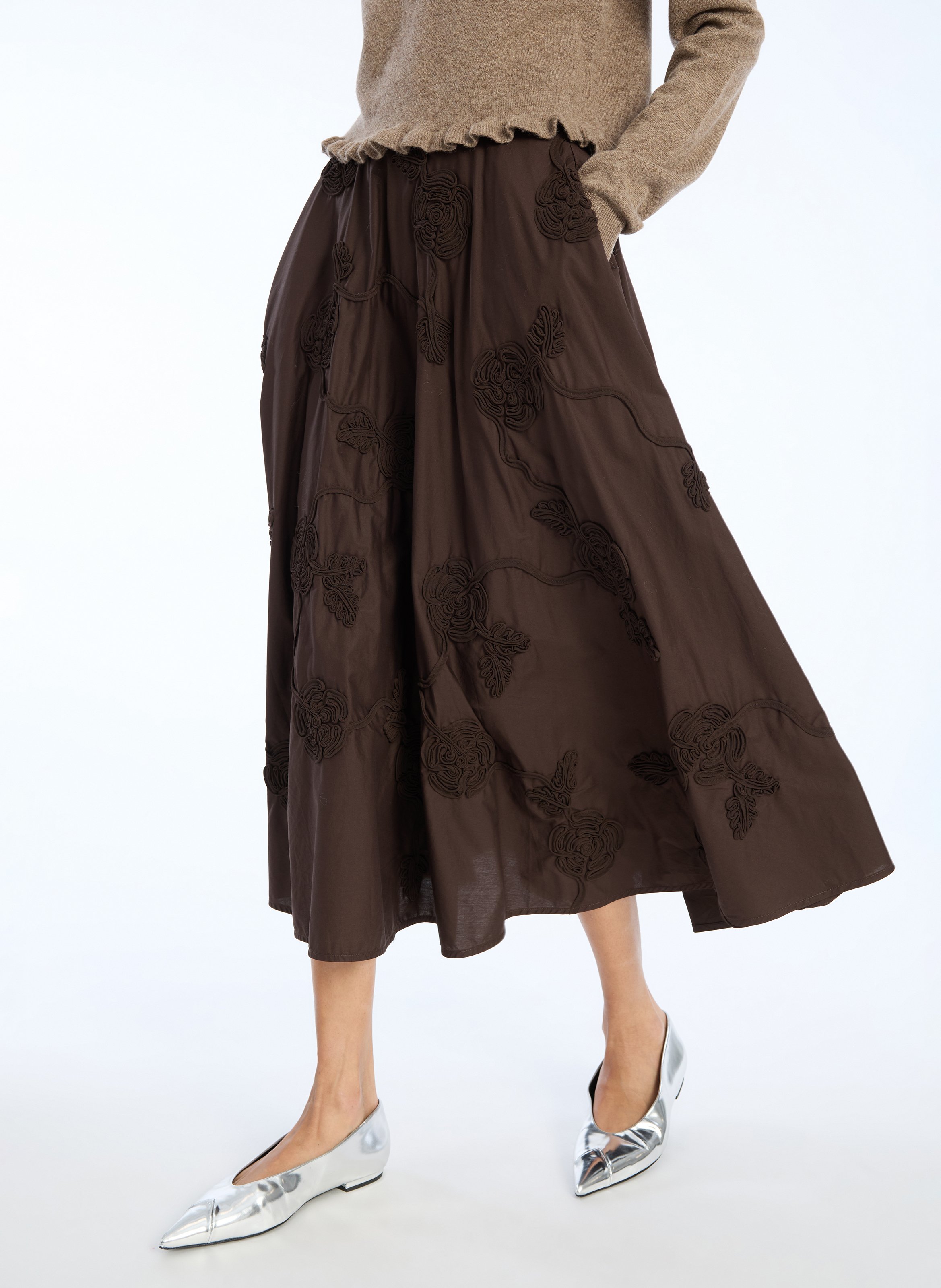 Flared cotton midi skirt ROTATE Brown