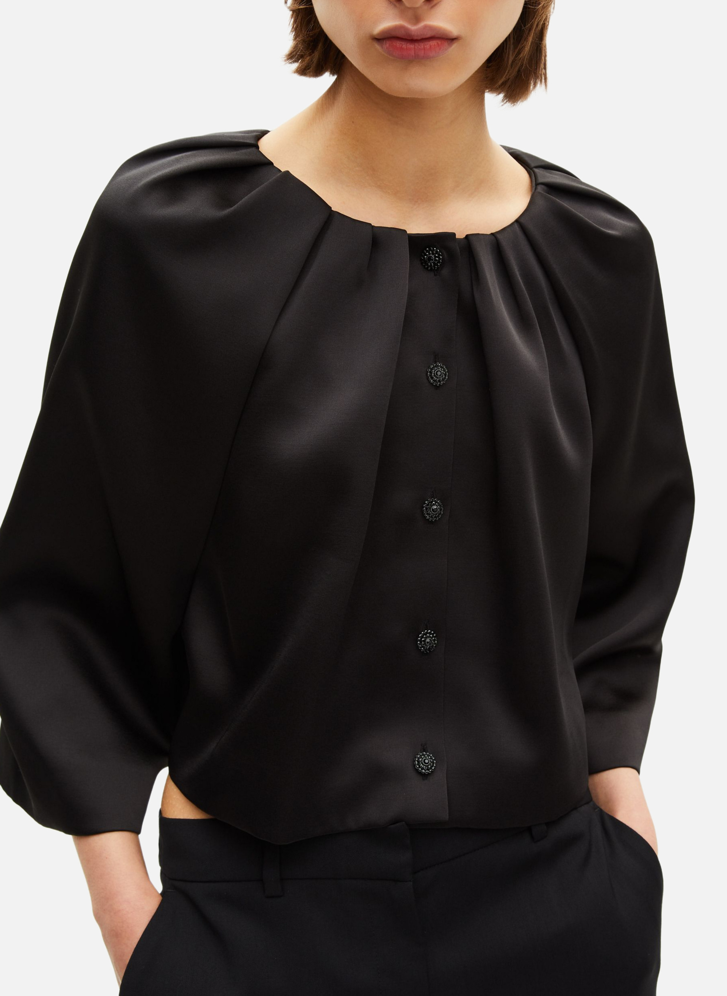 Short cape effect satin jacket THE KOOPLES Black