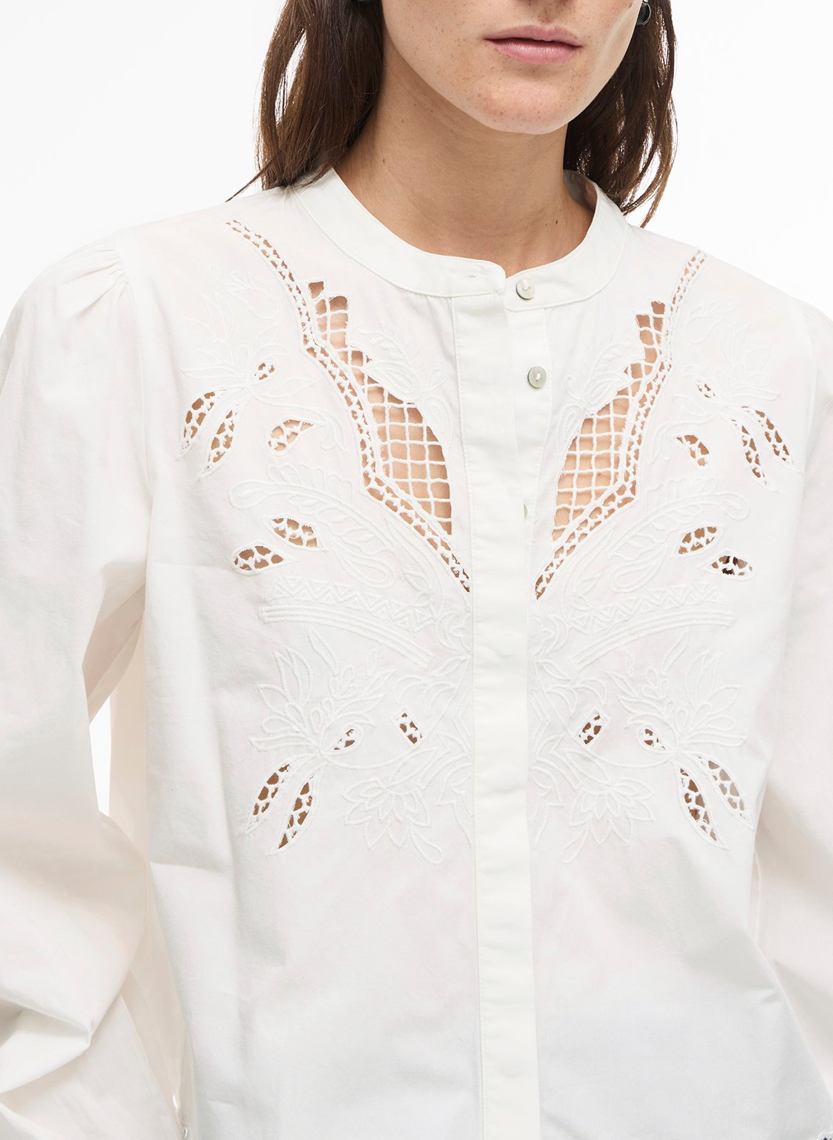 Straight round neck shirt in embroidered organic cotton ROUGE EDIT Beige