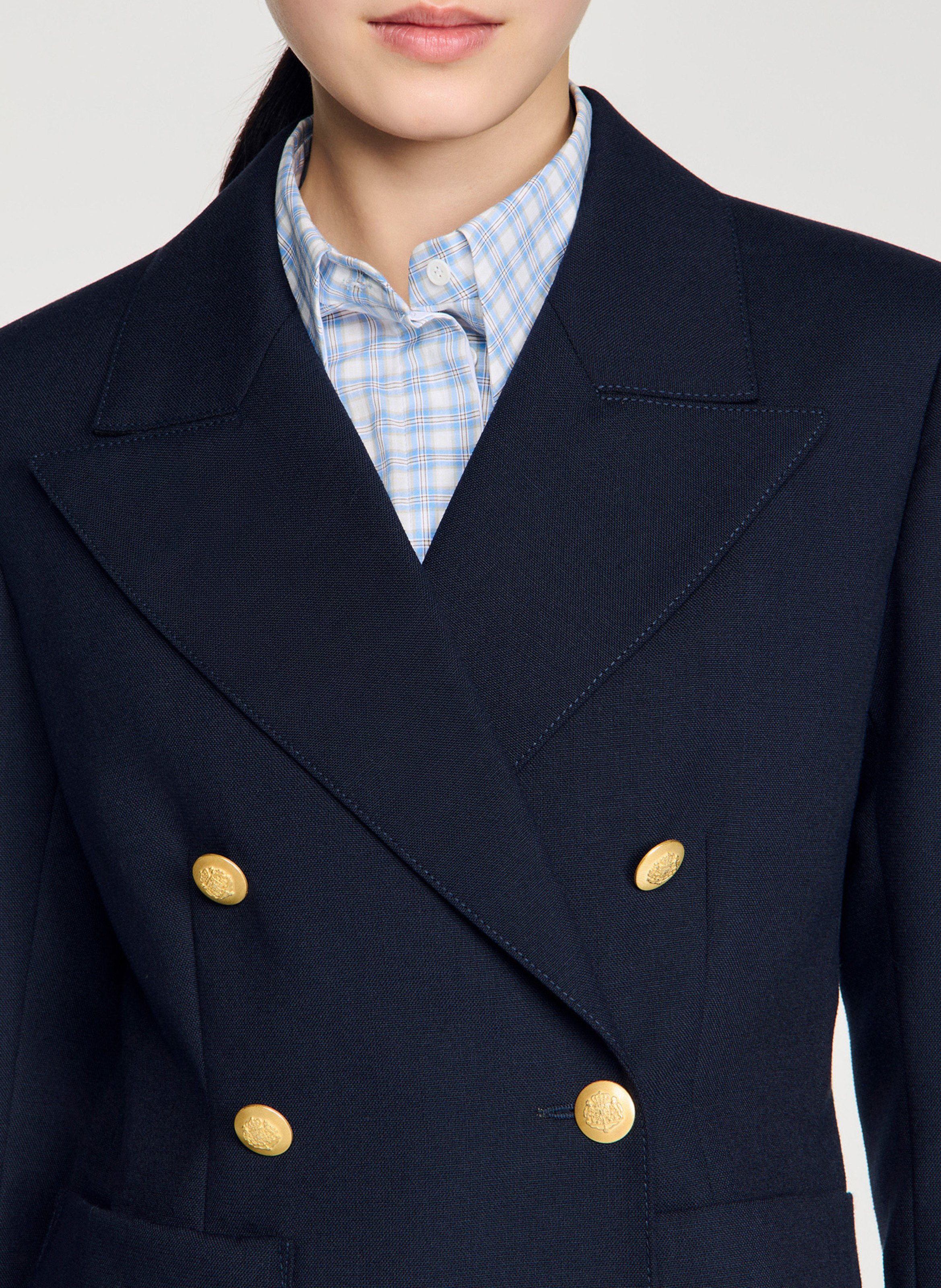 Veste tailleur boutonnée en laine mélangée SANDRO Blue