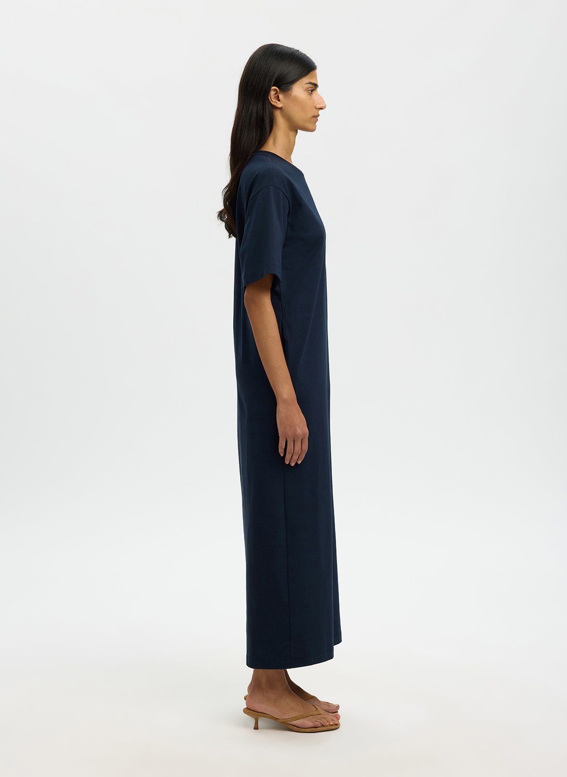 Robe longue col rond en coton bio SELECTED Bleu