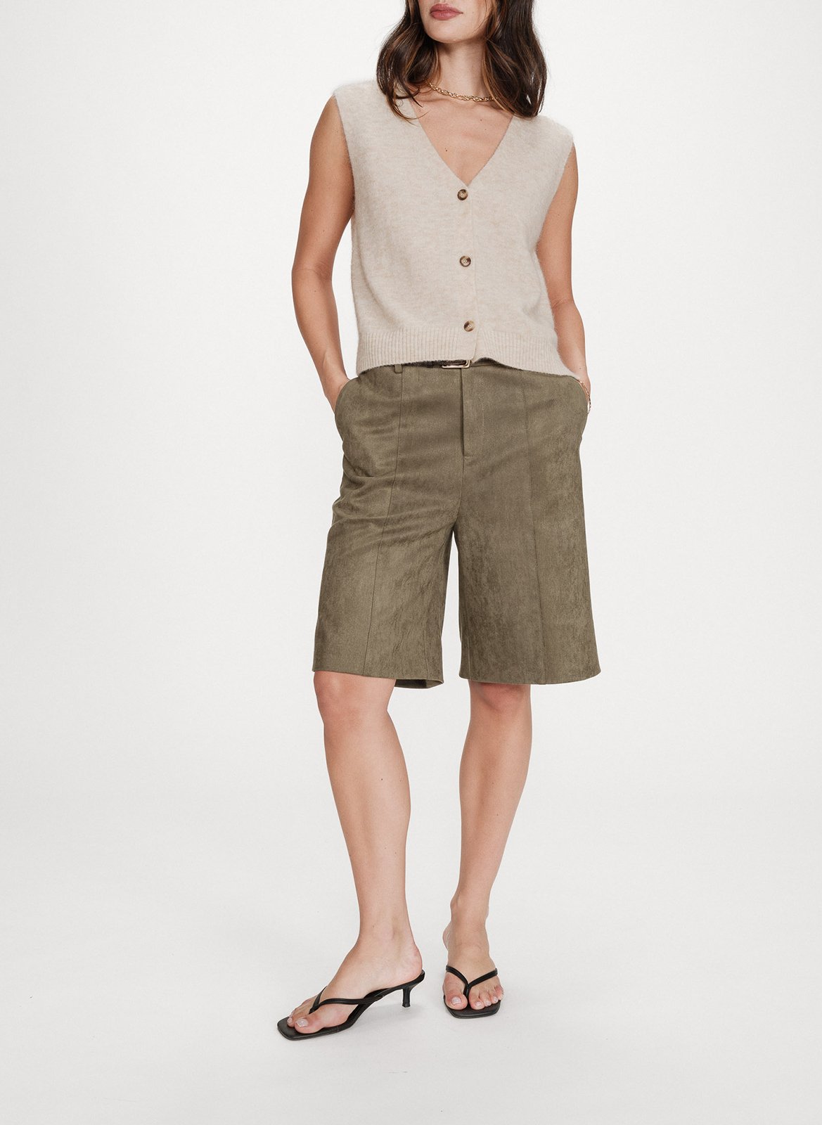 <Cardigan met V-hals zonder mouwen in effen kleur</Cardigan> GRACE ET MILA Beige