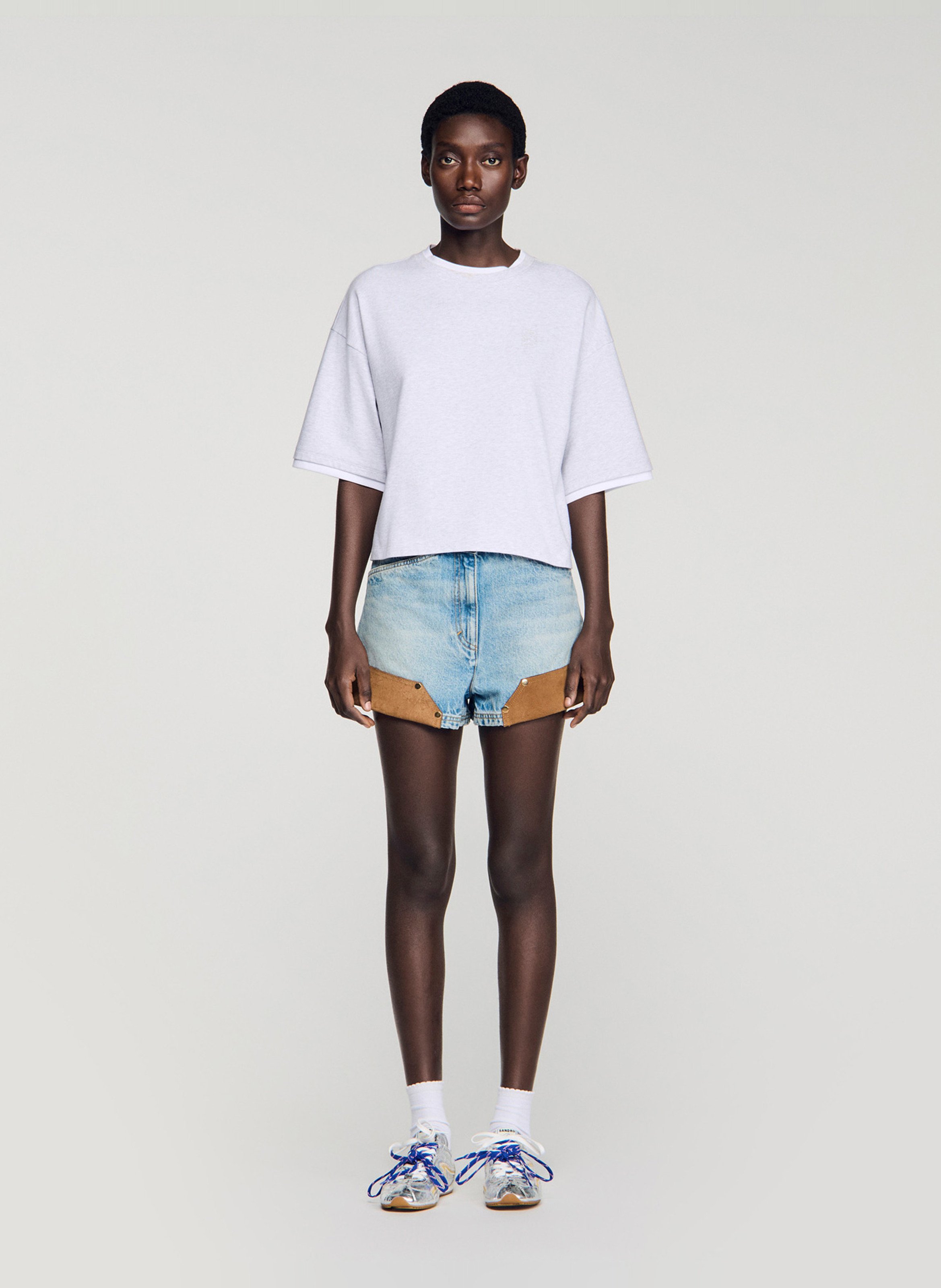 Oversized round-neck cotton T-shirt SANDRO Grey