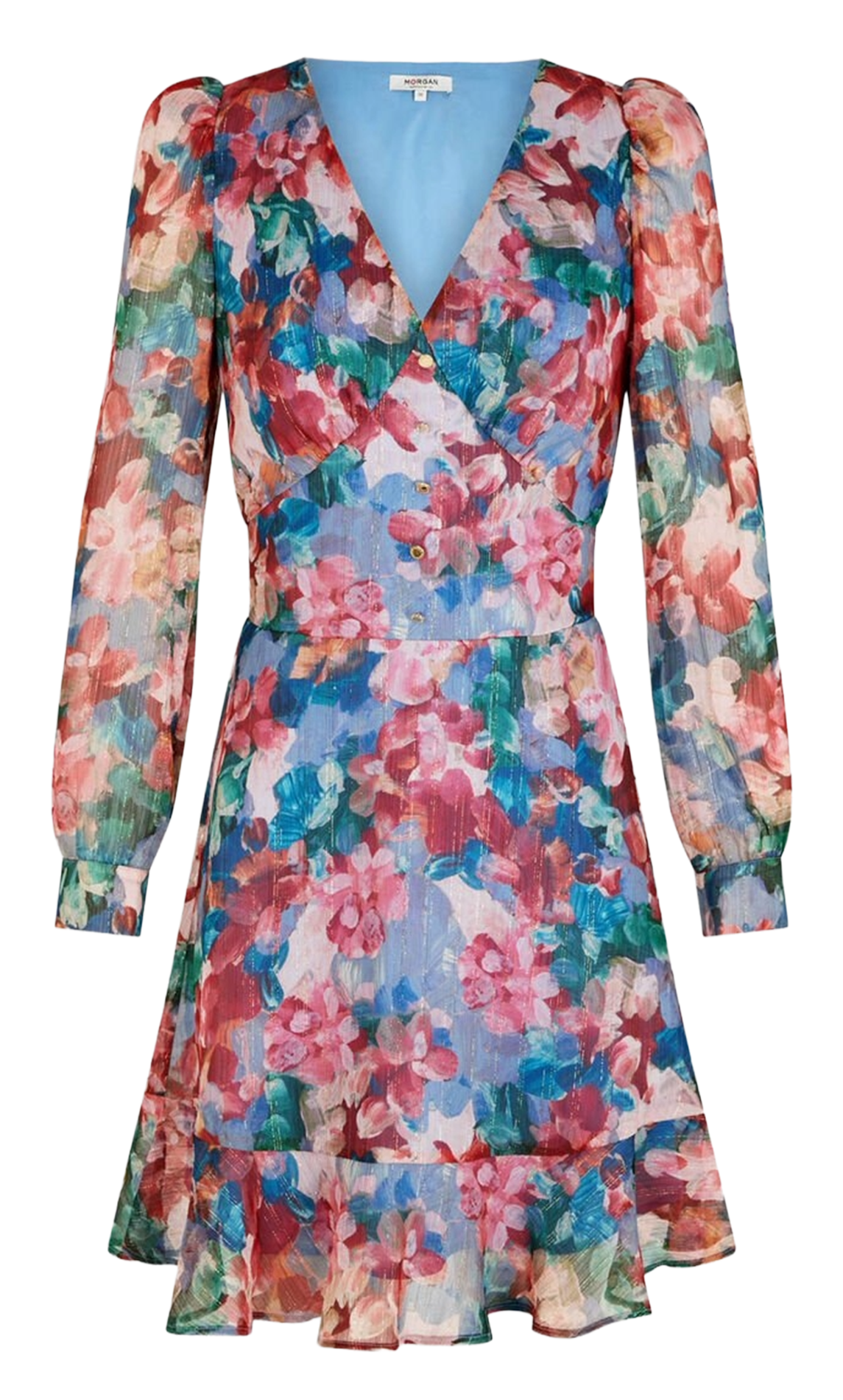 Robe courte col V à motif floral MORGAN Multicolore