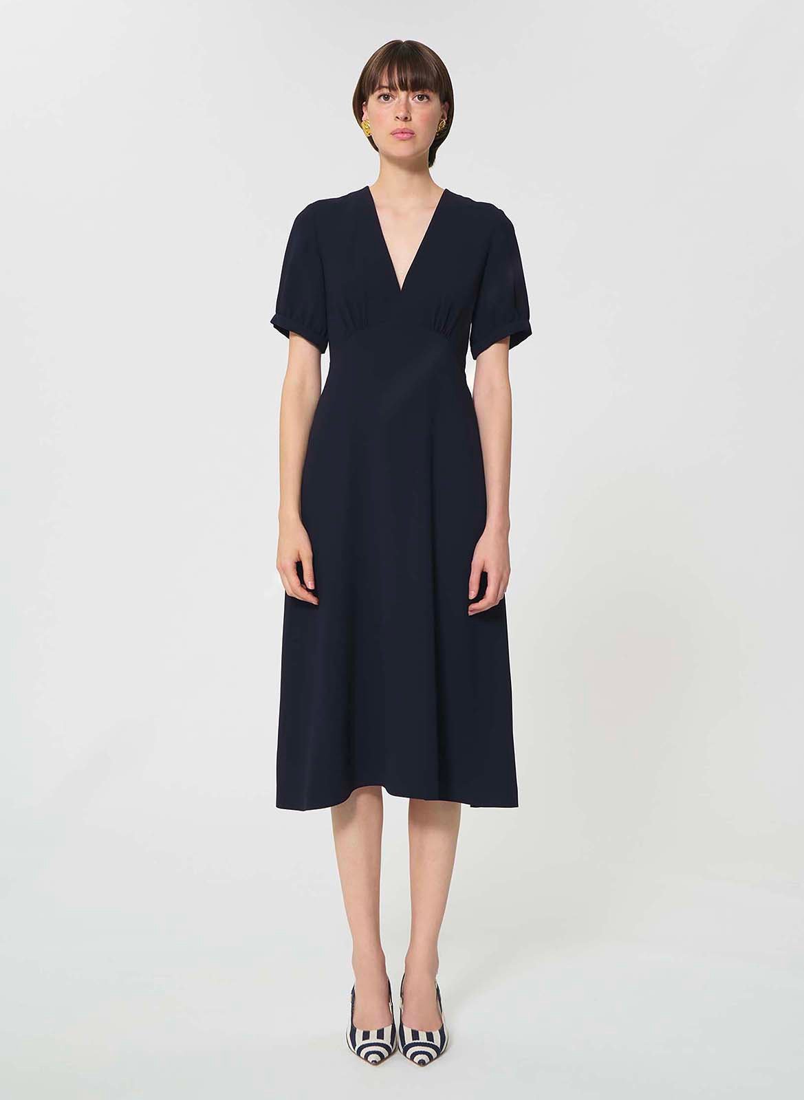Robe midi col V en crêpe TARA JARMON Bleu