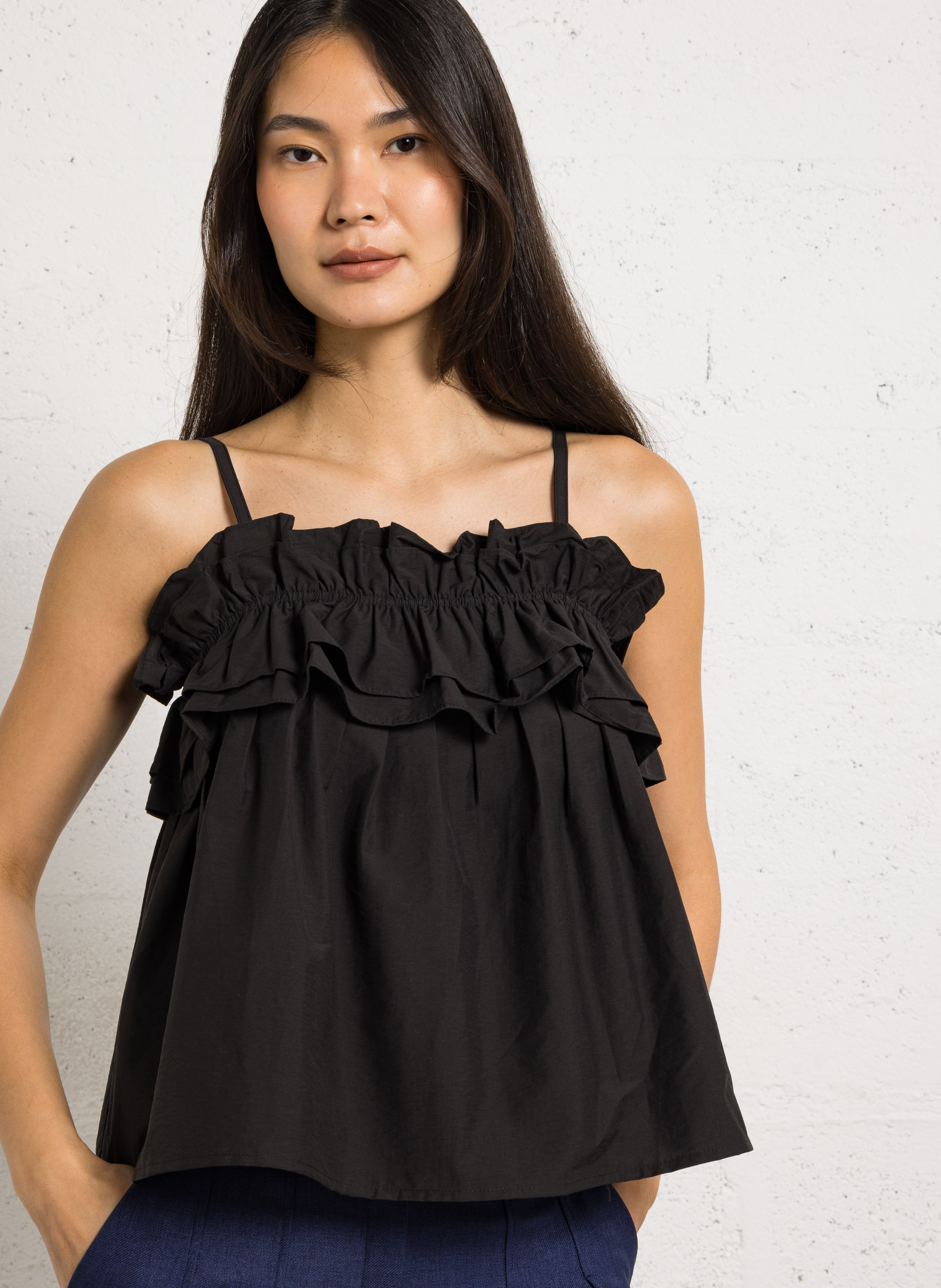 Cotton straight top SEE U SOON Black