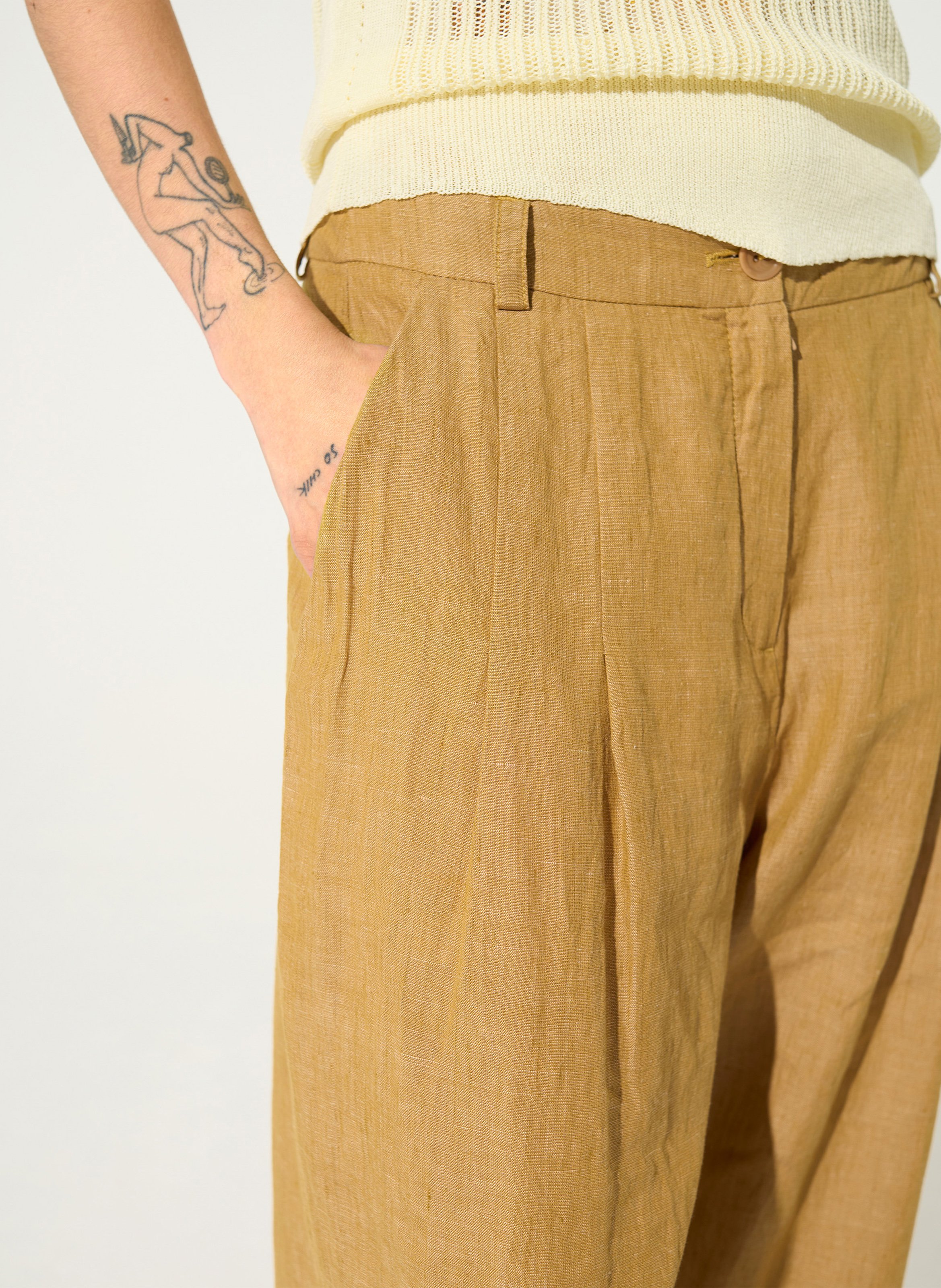 Wide leg pants in linen and cotton blend COTELAC Brown