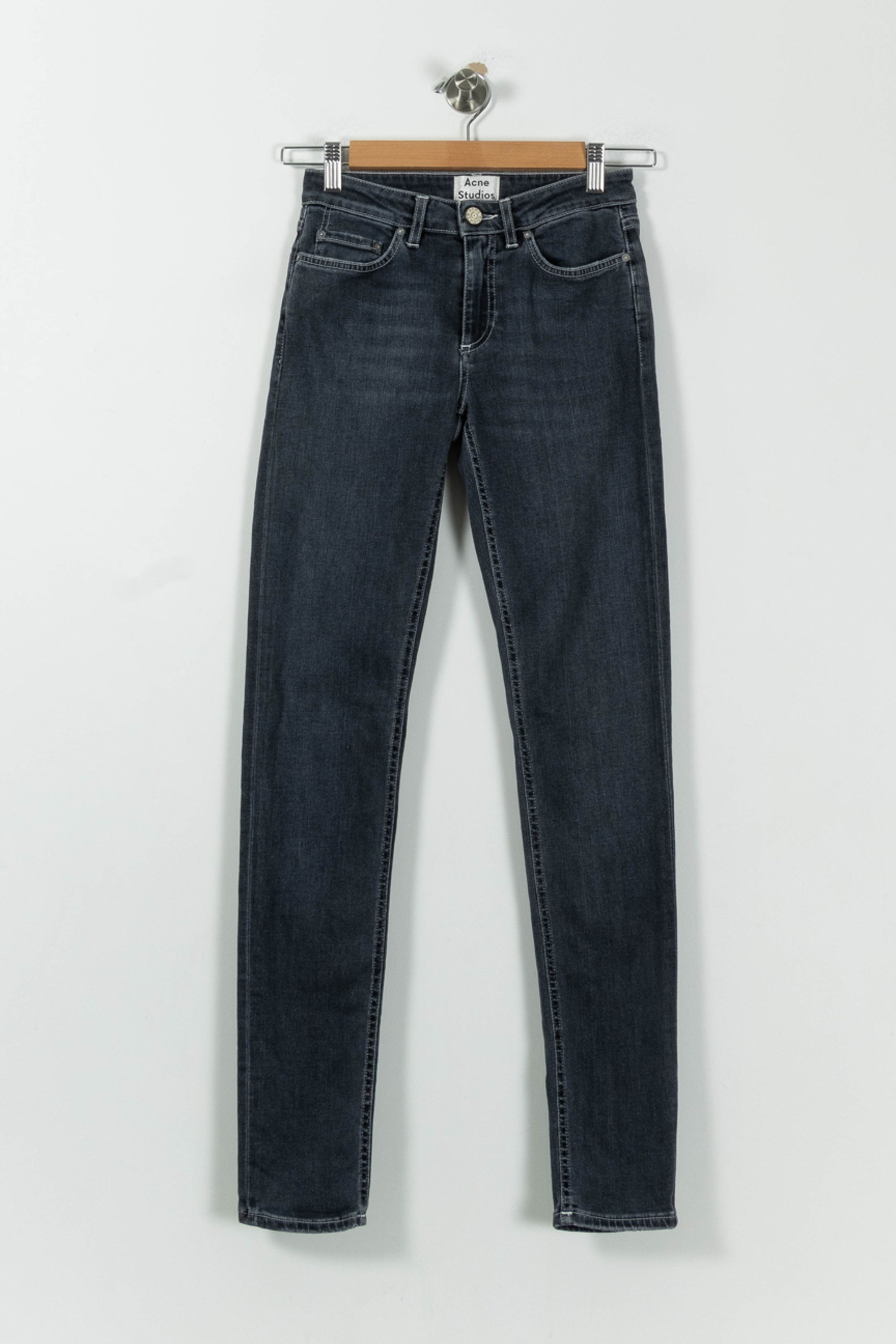 Cropped slim jeans with studs ACNE STUDIOS - Seconde Main Grey