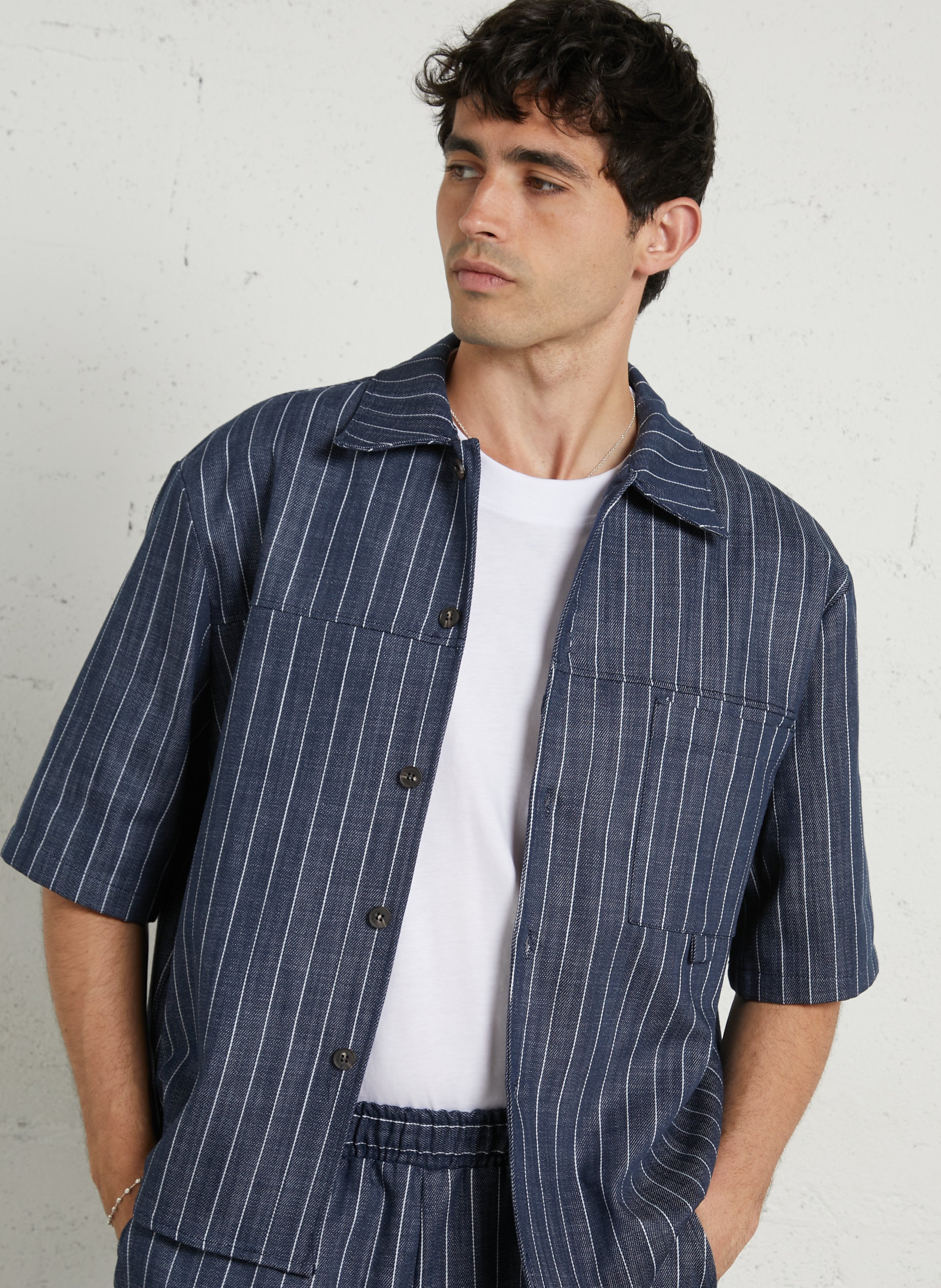Oversized short-sleeve striped shirt IMPERIAL White