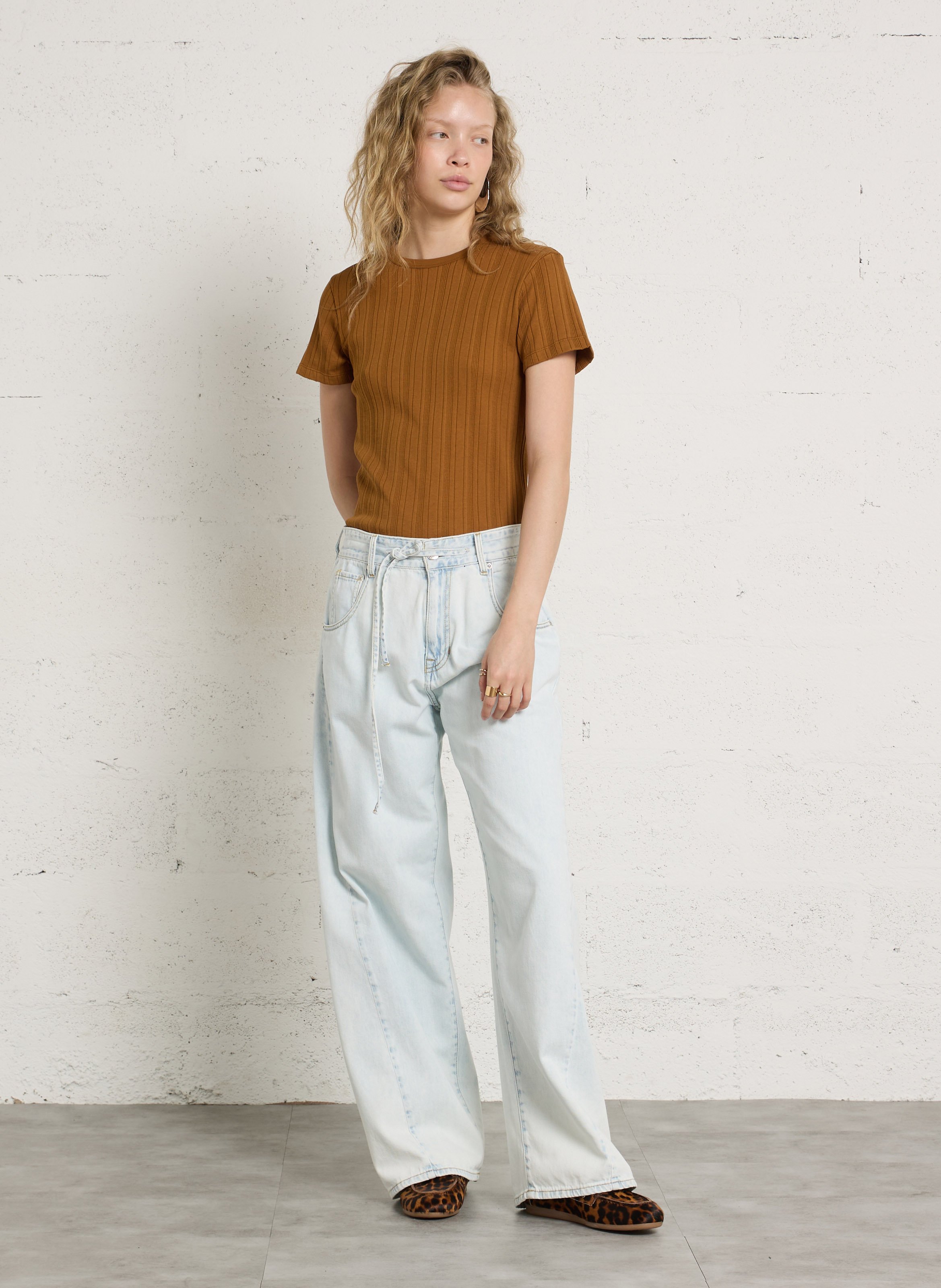 Tee-shirt droit col rond en coton BENSIMON Marron