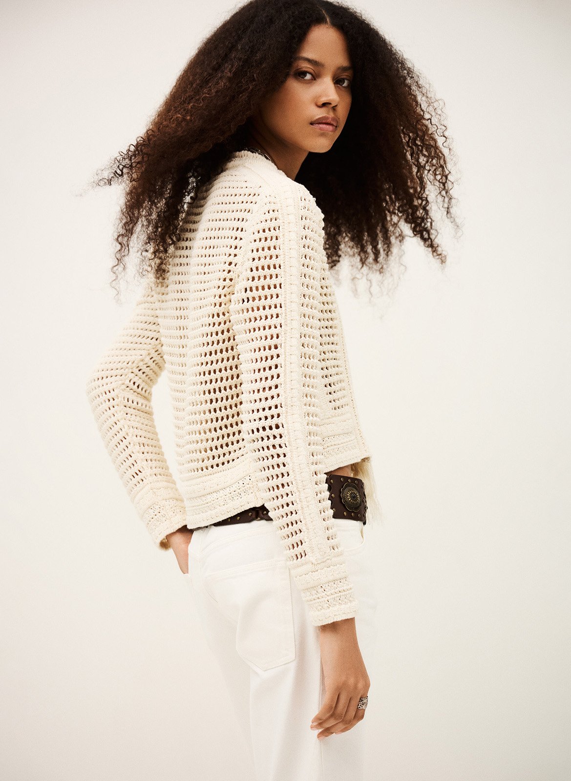 Gilet en crochet col rond BA&SH Beige