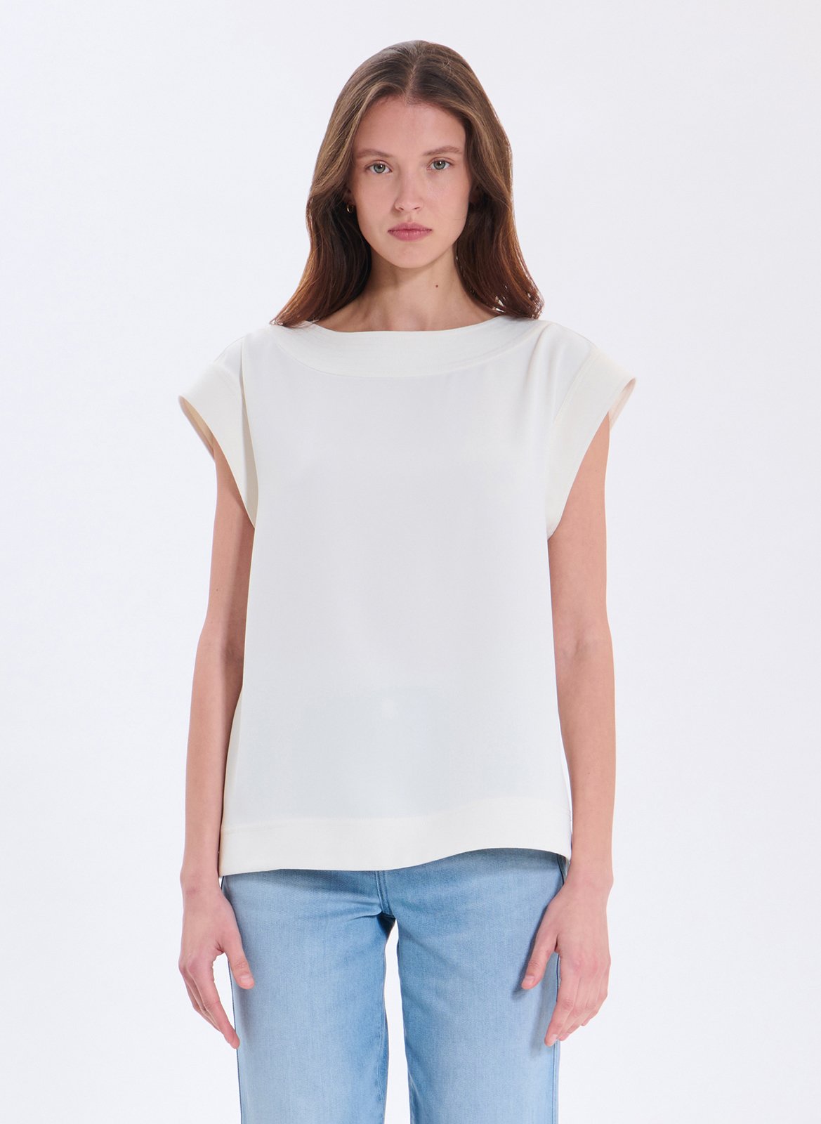 Gerade geschnittene, ärmellose Bluse aus Viskose-Mix ZAPA Weiss